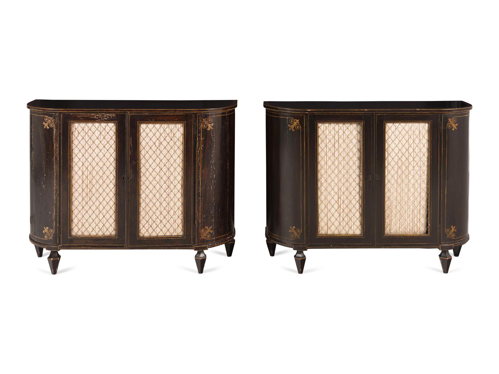 A Pair of Regency Grain-Painted and Parcel-Gilt Cabinets