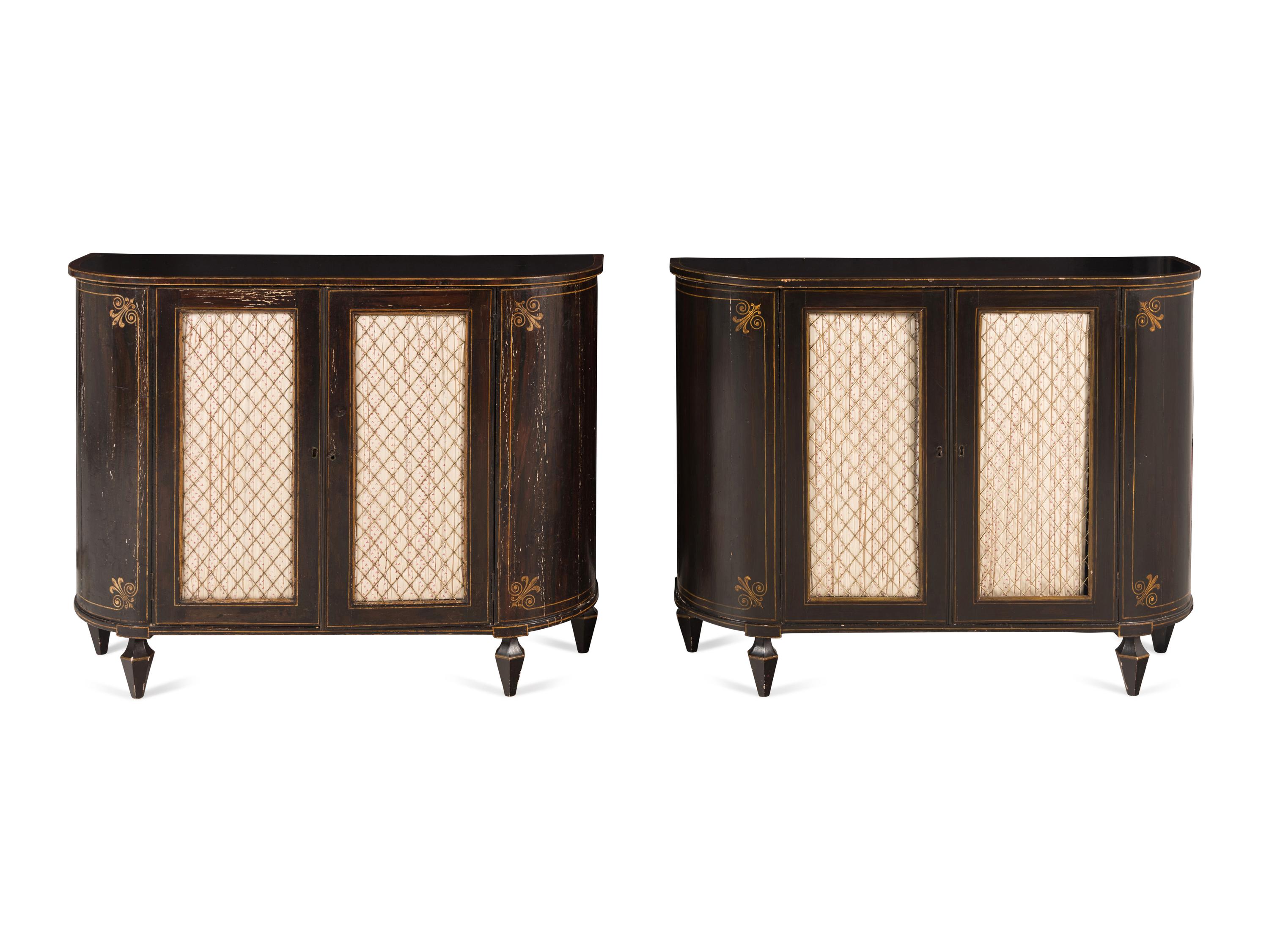 A Pair of Regency Grain-Painted and Parcel-Gilt Cabinets
