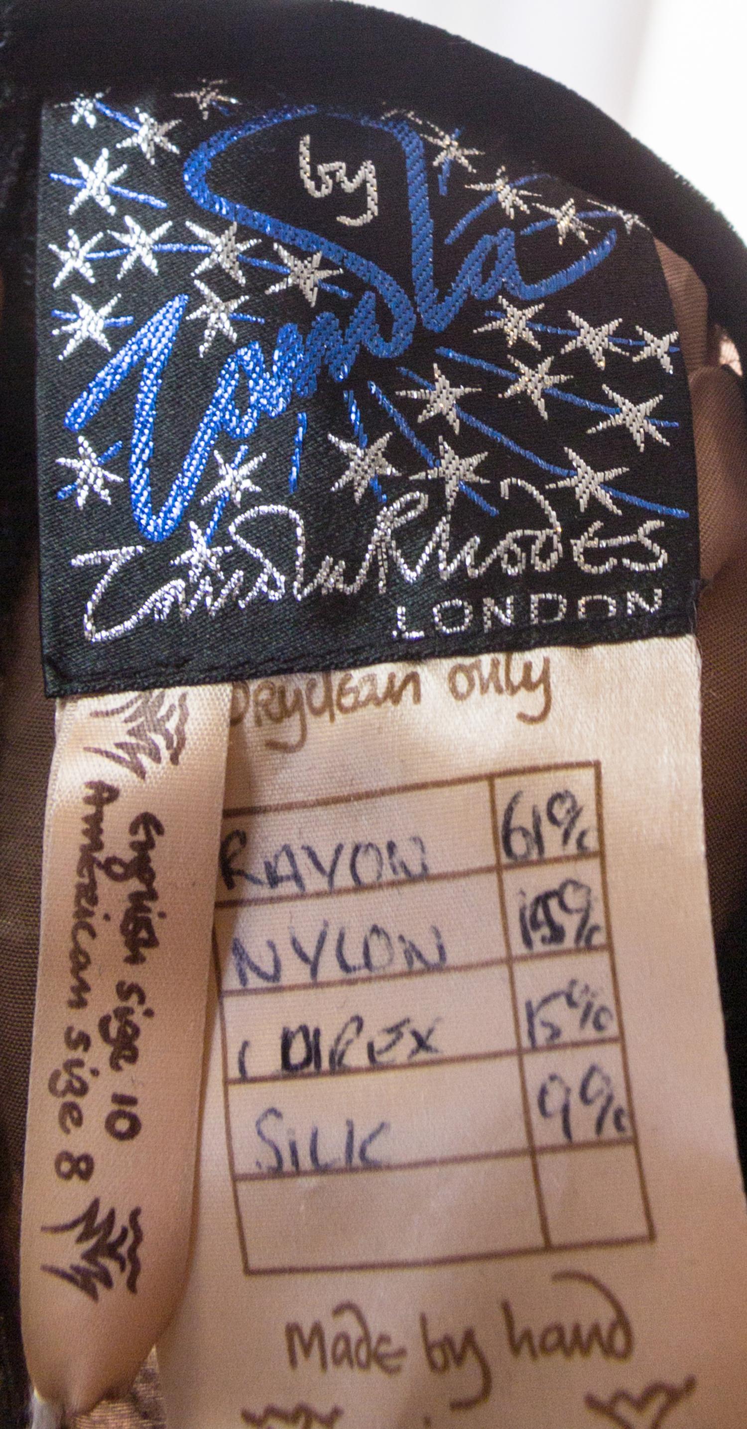 A Zandra Rhodes Black Velvet Dress, Size 8.