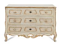 An Italian Rococo Cream-Painted and Parcel Gilt Commode