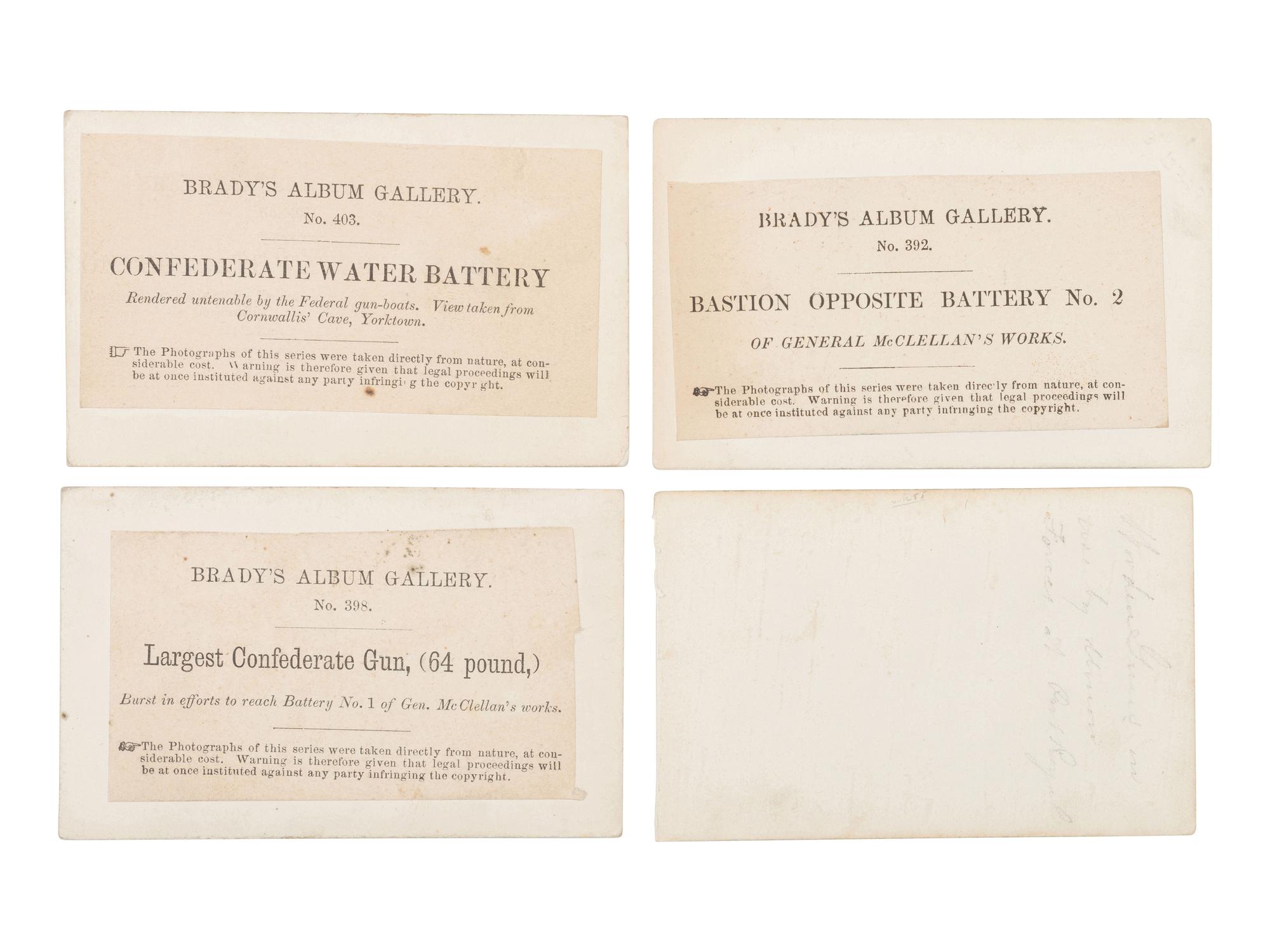 [CIVIL WAR]. 11 CDVs of artillery and fortifications from Brady's Album Gallery . 1862.