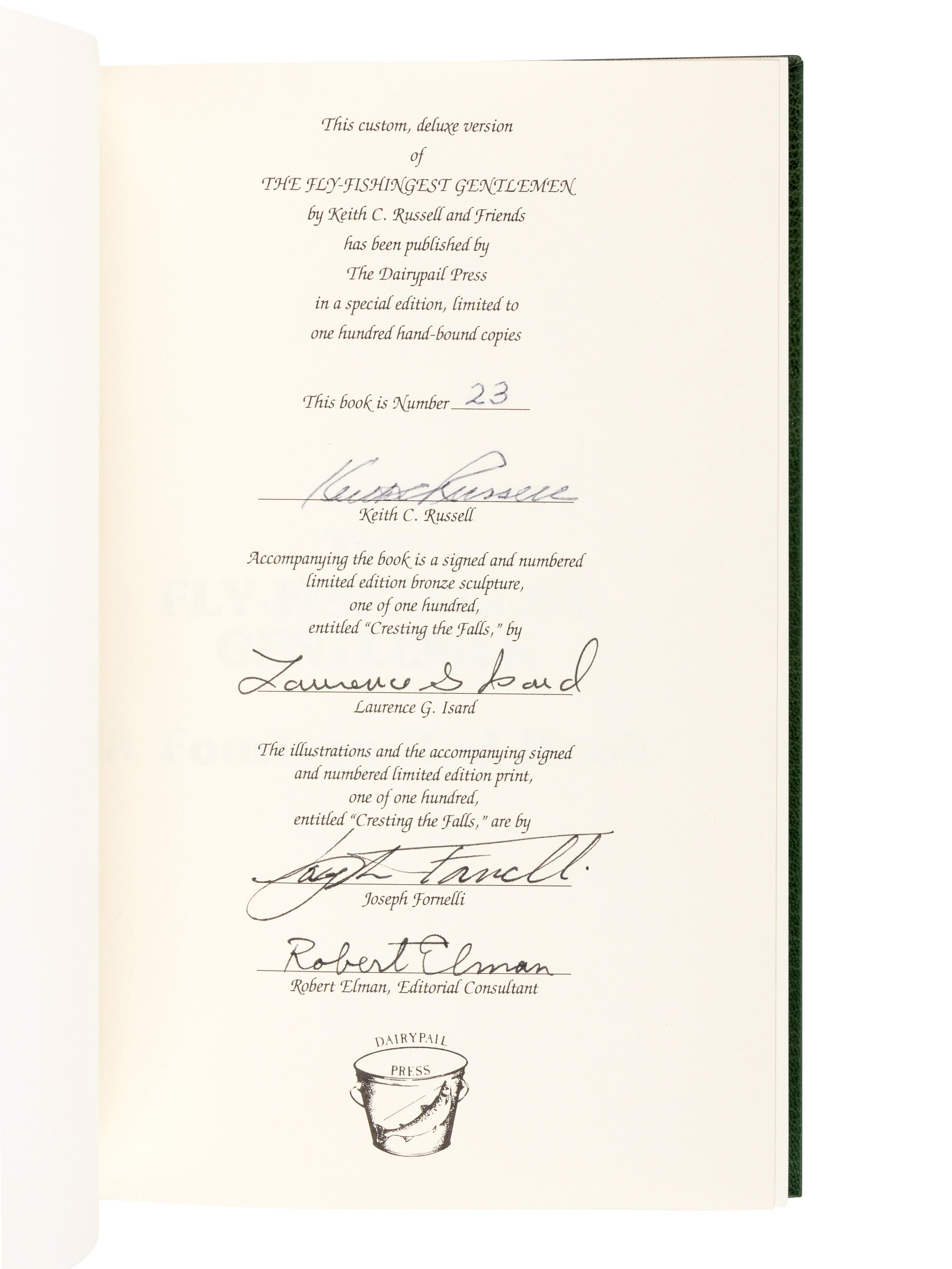 [DAIRYPAIL PRESS]. RUSSELL, Keith C. The Fly-Fishingest Gentlemen: A Choice Assemblage of Fly-Fishing Adventures . [N.p.]: Dairypail Press, 1986.