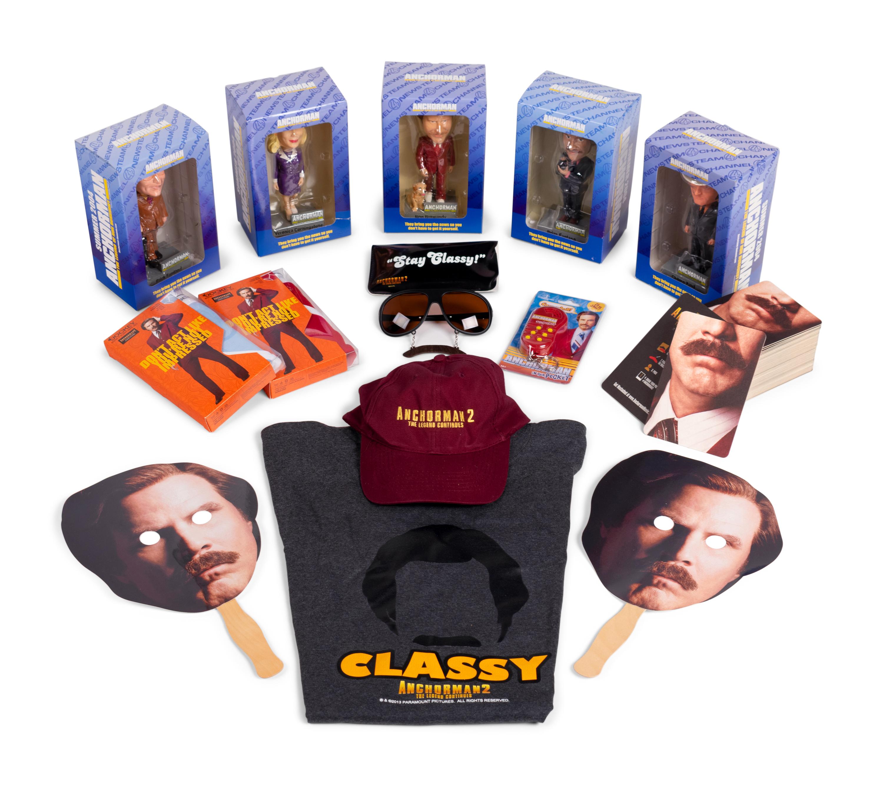 (Celebrity Memorabilia) FERELL, Will (1967). A group of approximately 68 items from Anchorman and Anchorman 2: The Legend Continues (Apatow Productions: 2004 and 2014), comprising: