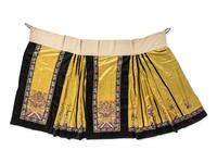 A Chinese Lady's Embroidered Silk Jacket and A Yellow Ground Silk Apron Skirt