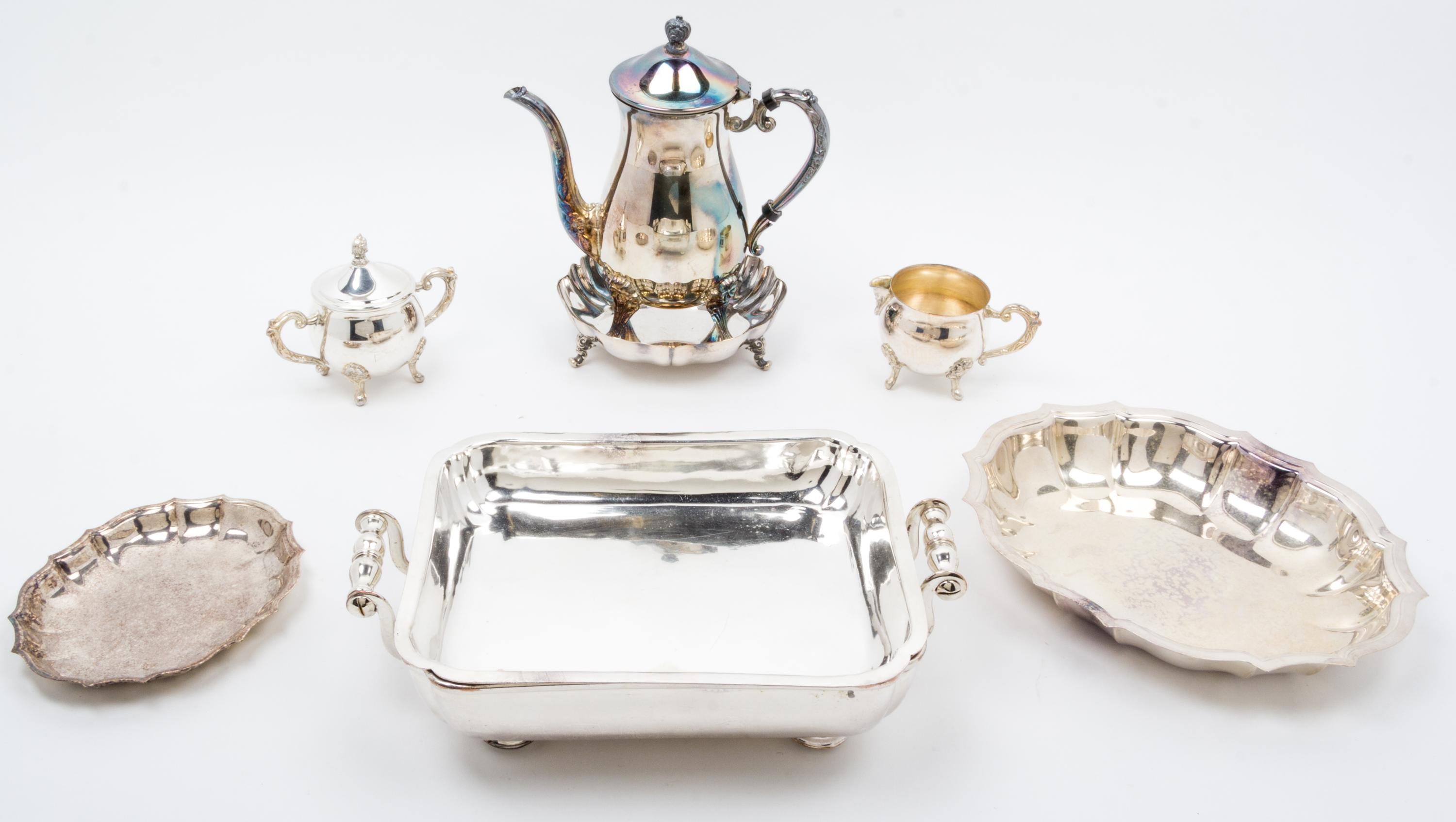 A Group of Silver-plate Articles Height of pitcher 9 3/4 inches.