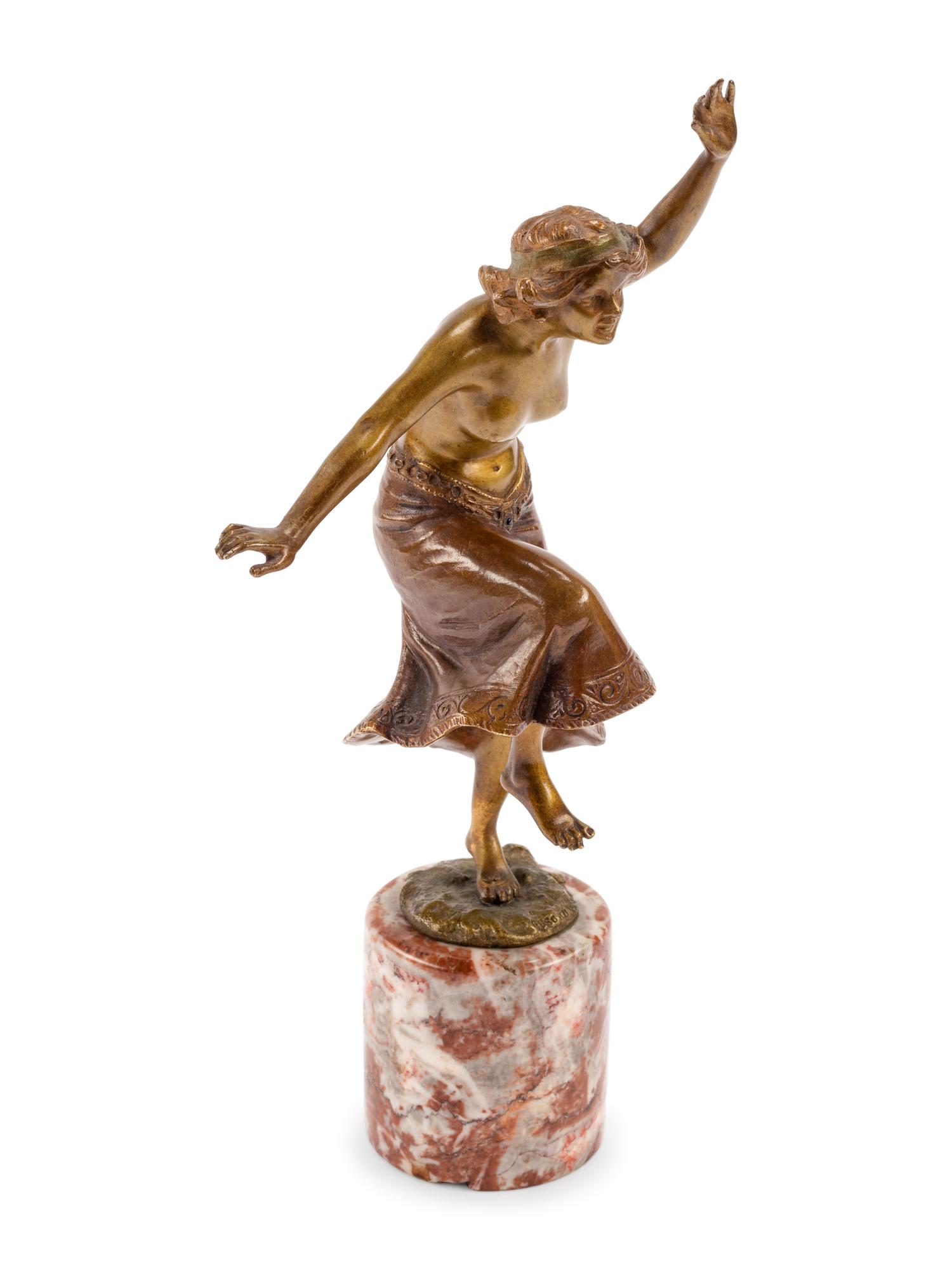 An Austrian Gilt Bronze Figure of a Dancer on a Marble Base