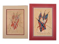 [CIVIL WAR - ARTWORK]. LEACH, Dixie W., artist. CSA flag memorial painting with print, ca 1910.
