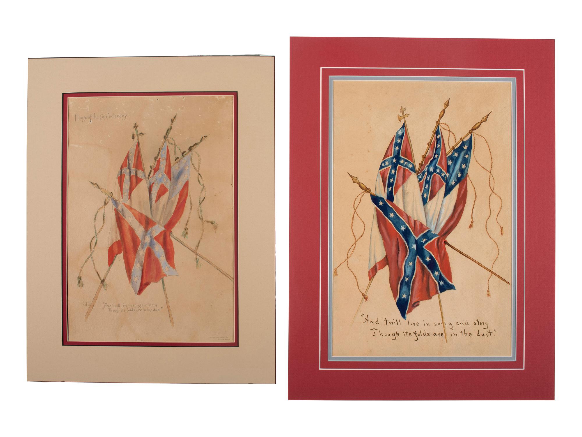 [CIVIL WAR - ARTWORK]. LEACH, Dixie W., artist. CSA flag memorial painting with print, ca 1910.