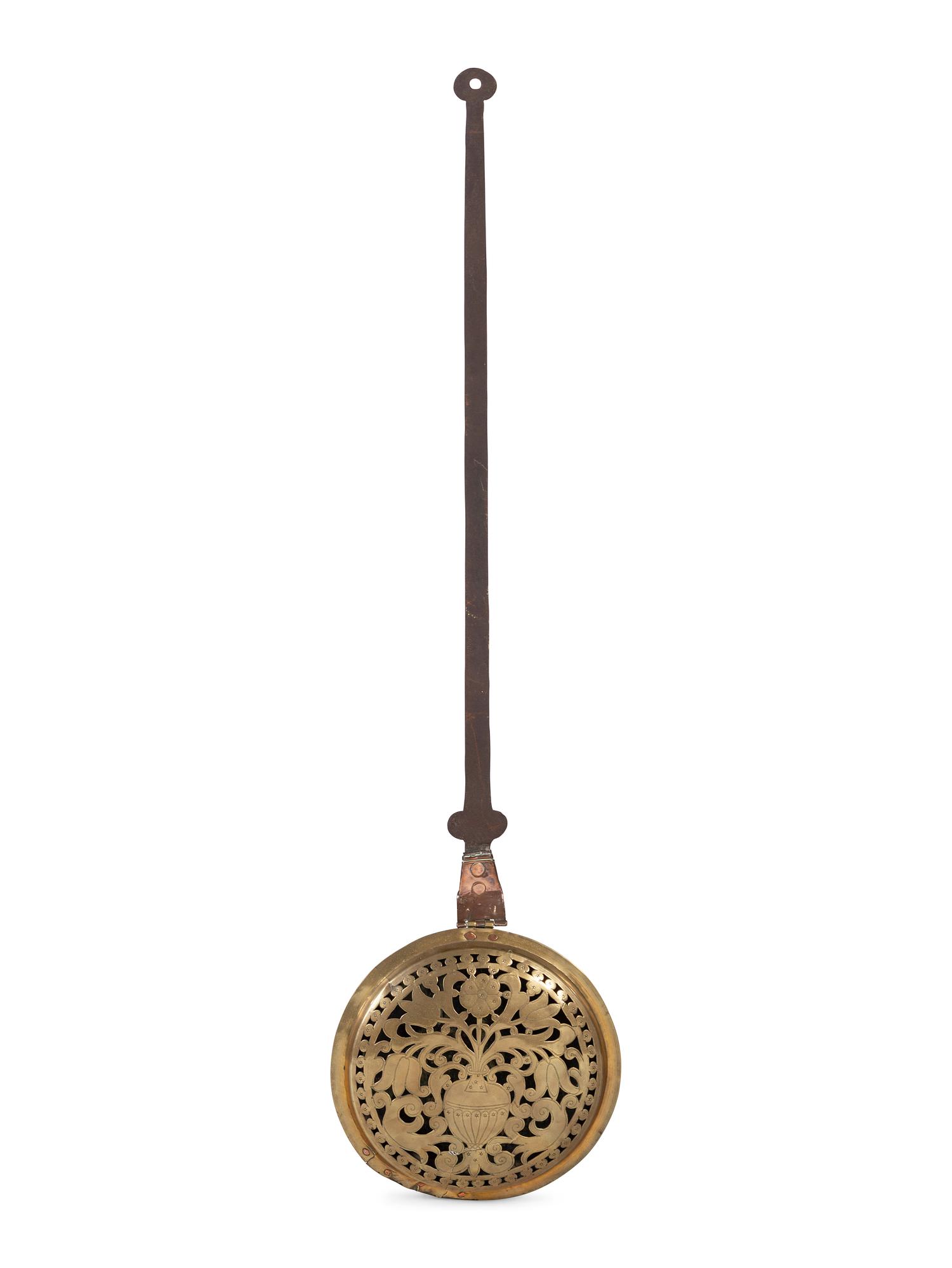 An English Wrought-Iron and Pierced and Engraved Brass Warming Pan
