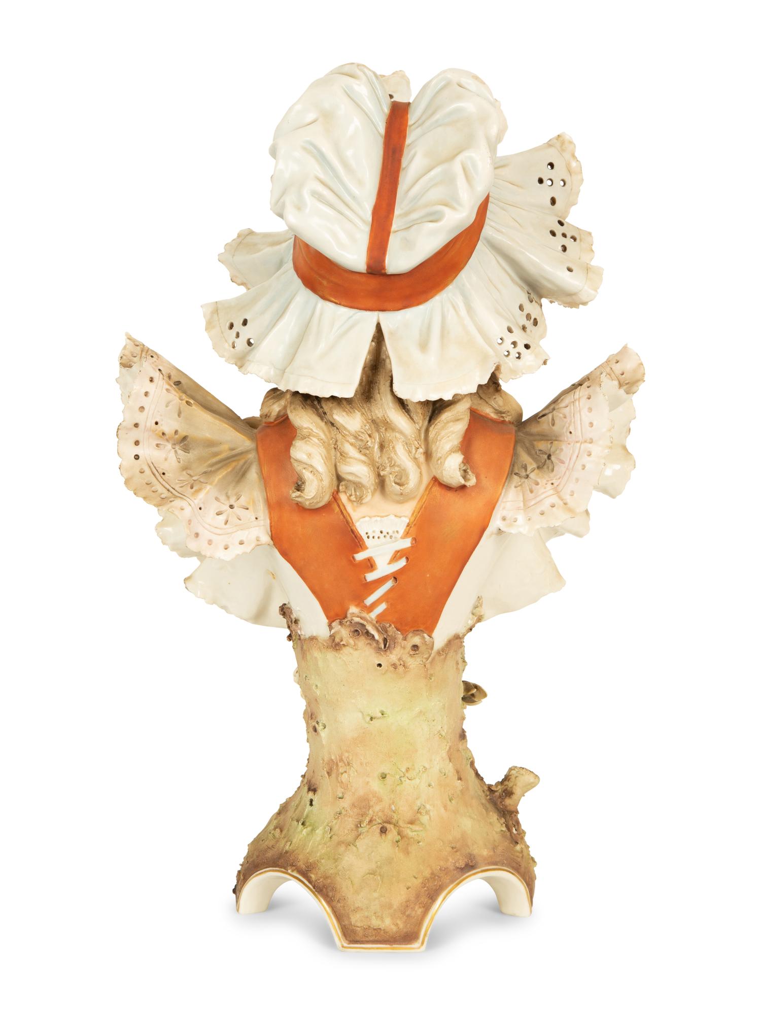 A Royal Dux Porcelain Bust of Woman in Lace Bonnet — Early 20th Century