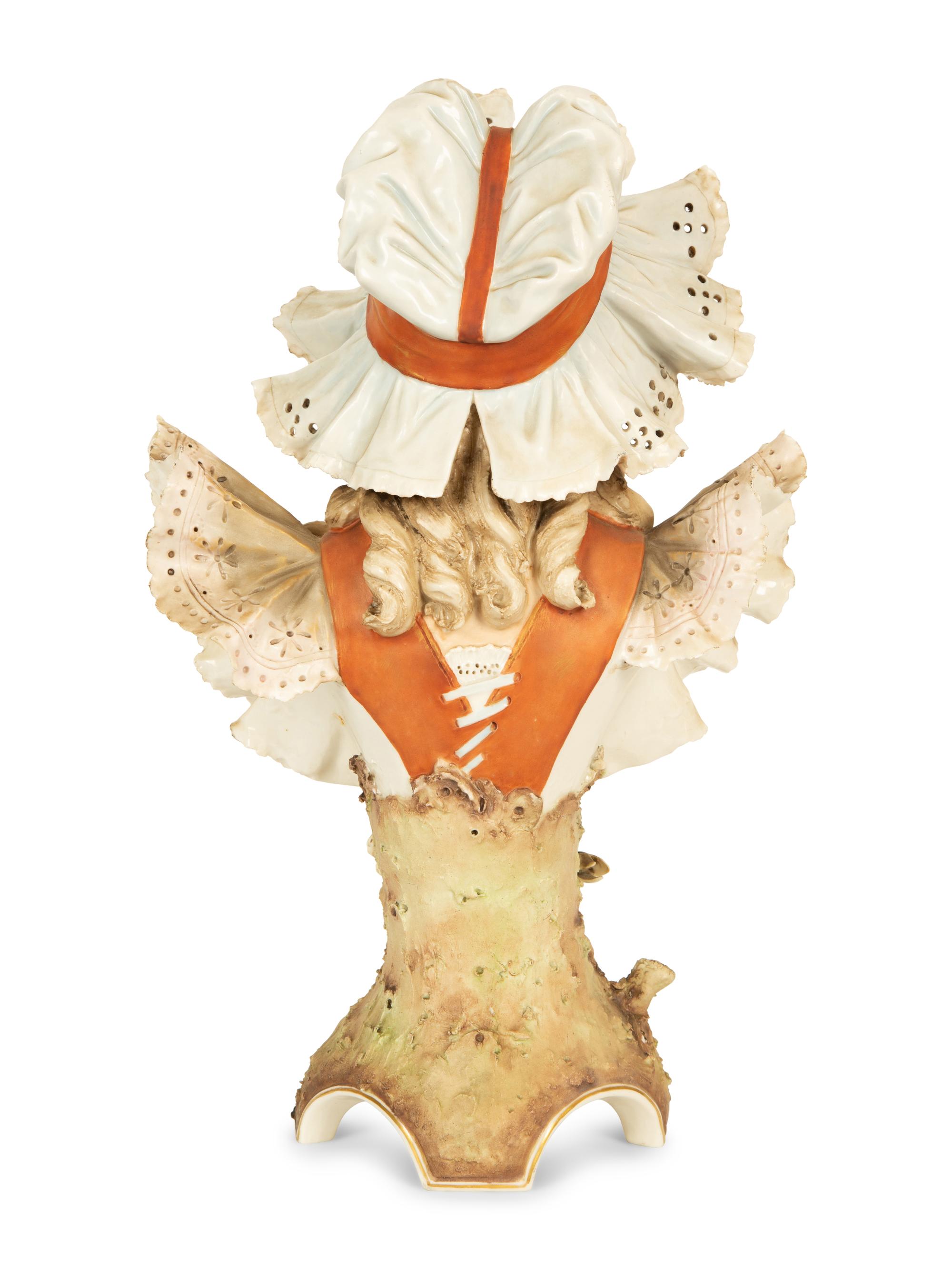 A Royal Dux Porcelain Bust of Woman in Lace Bonnet — Early 20th Century