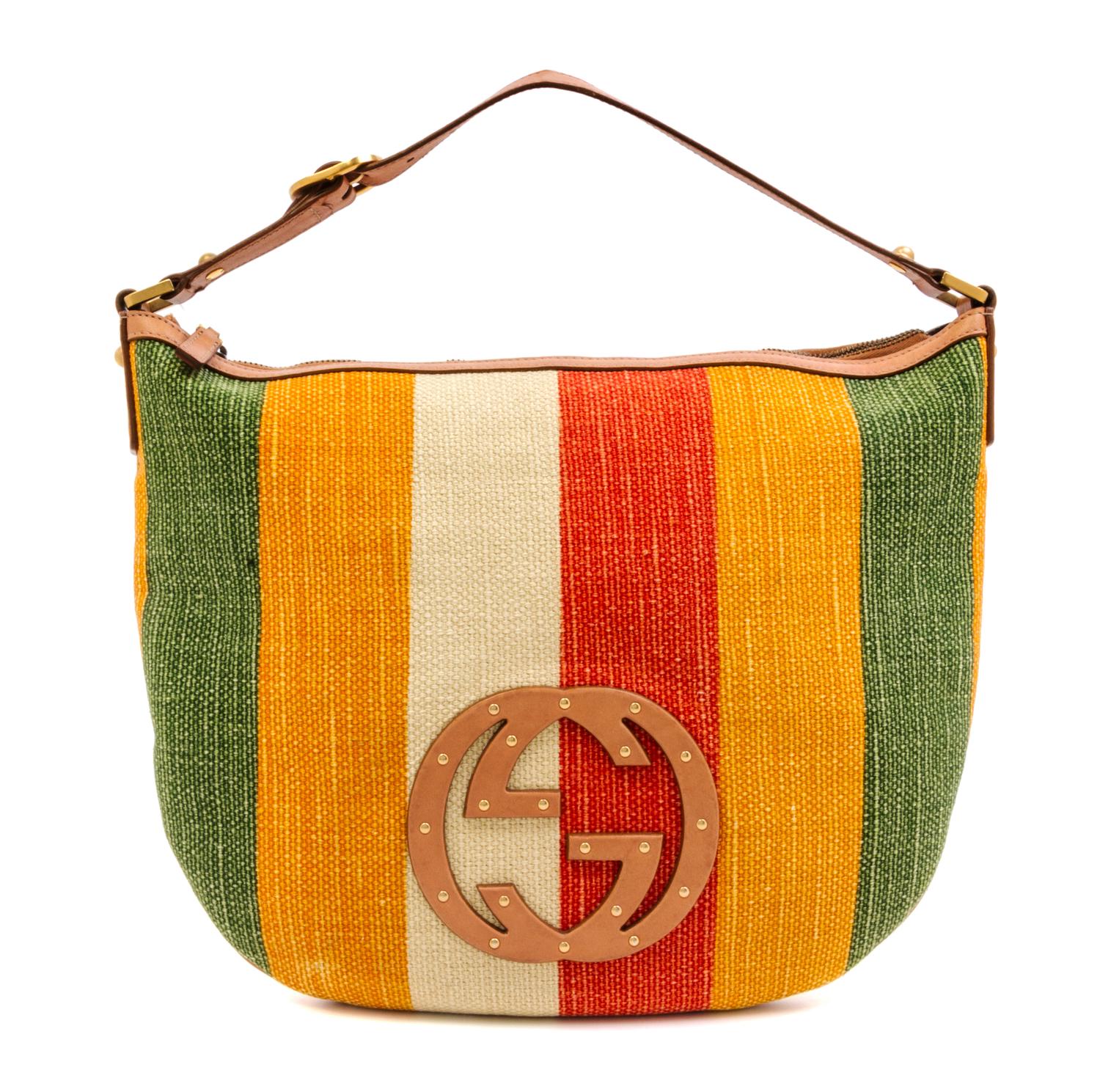 A Gucci Striped Woven Bag, 14" x 12" x 2".