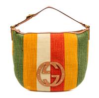 A Gucci Striped Woven Bag, 14" x 12" x 2".