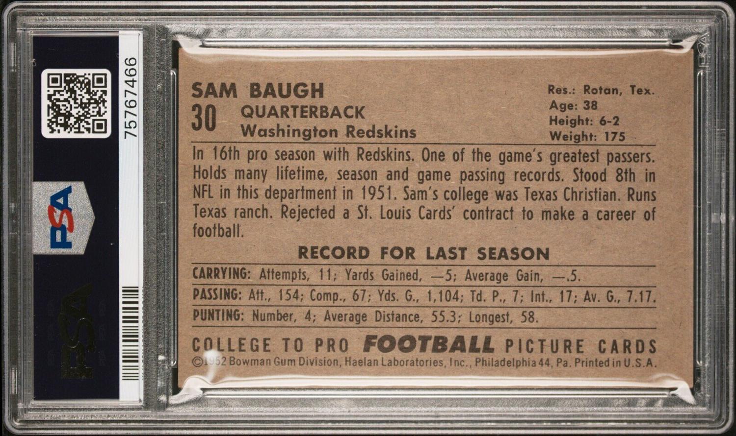 A Group of Nine 1952 Bowman Large Hall of Fame PSA Graded Football Cards,