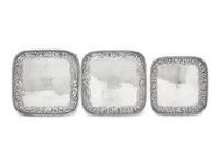 Three Sterling Silver Floral Repousse Salvers, Tiffany & Co., New York, NY, Circa 1880