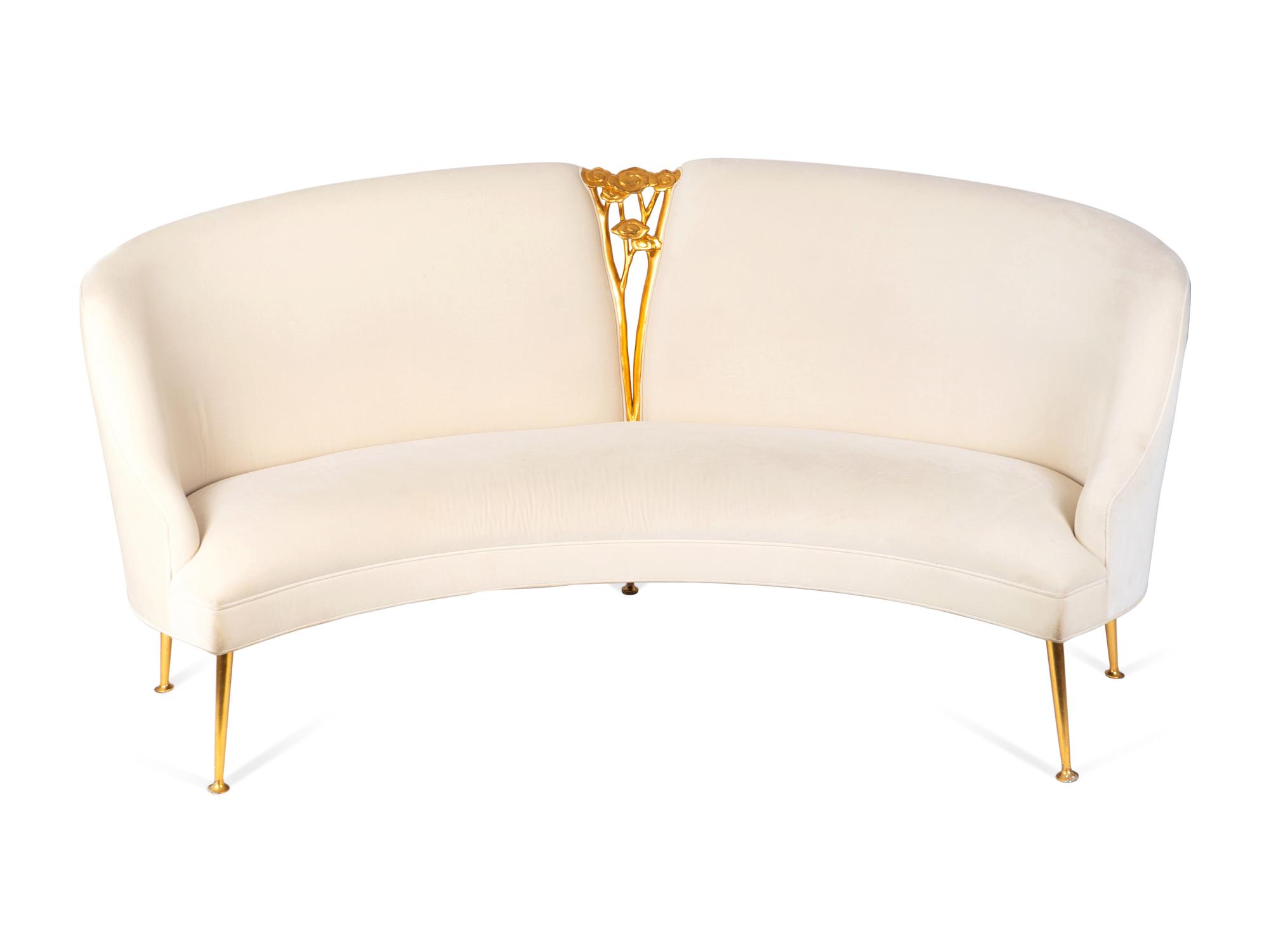A Christopher Guy Gilt-Bronze and White Velvet Jardin des Tuileries Sofa — 20TH/21ST CENTURY