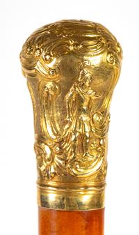 A Continental 22-Karat Gold Mounted Walking Stick Length 35 1/2 inches. — 19TH CENTURY