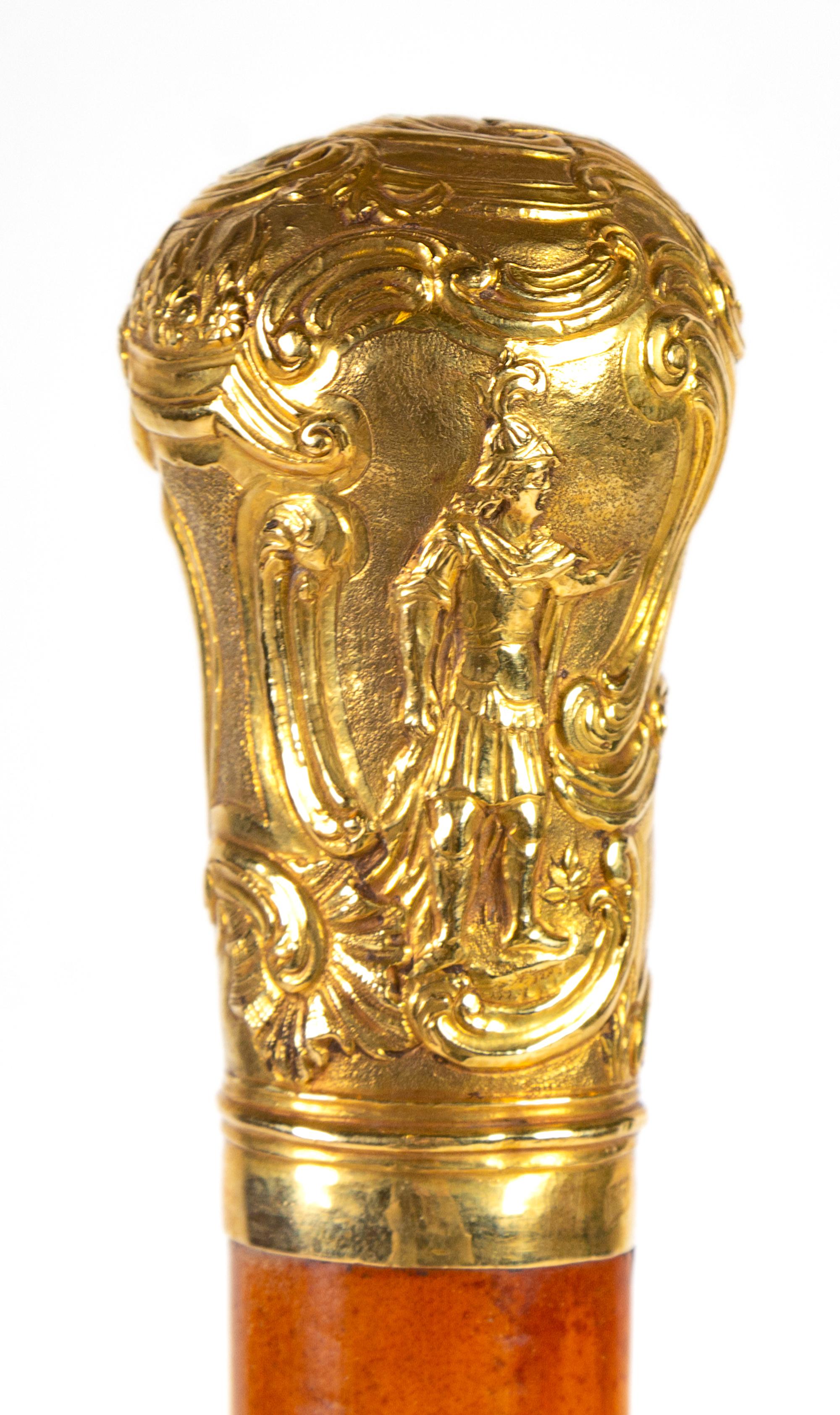 A Continental 22-Karat Gold Mounted Walking Stick Length 35 1/2 inches. — 19TH CENTURY