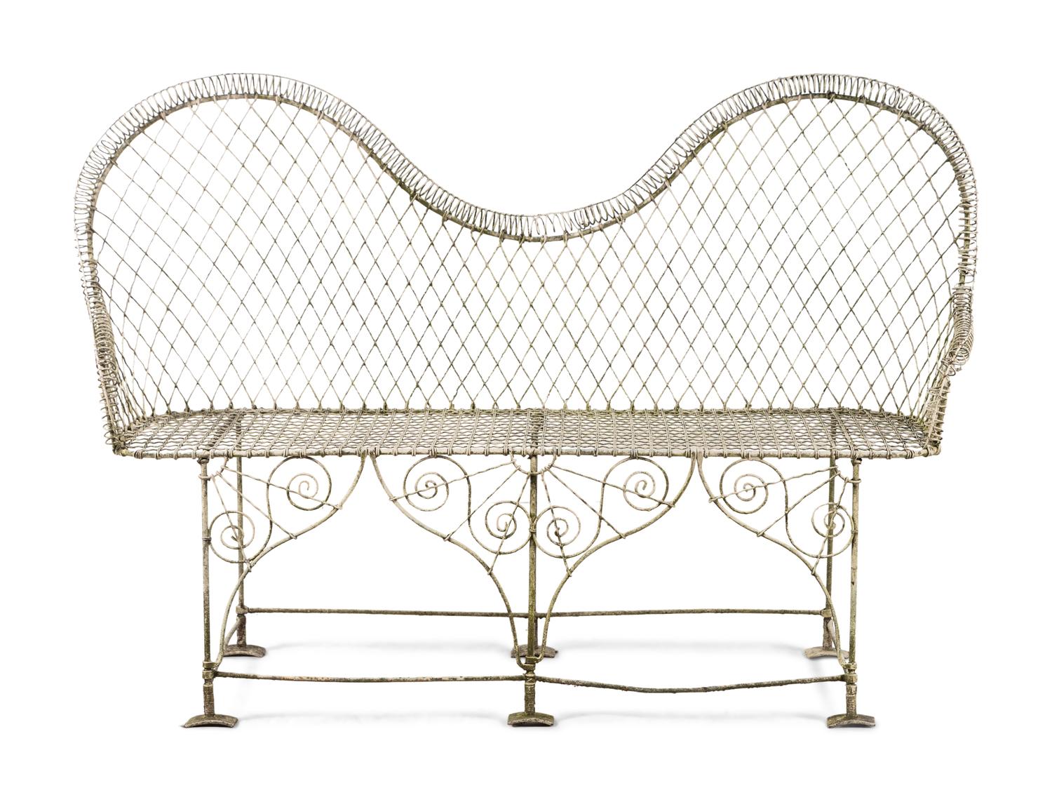 A Painted Wire Garden Bench