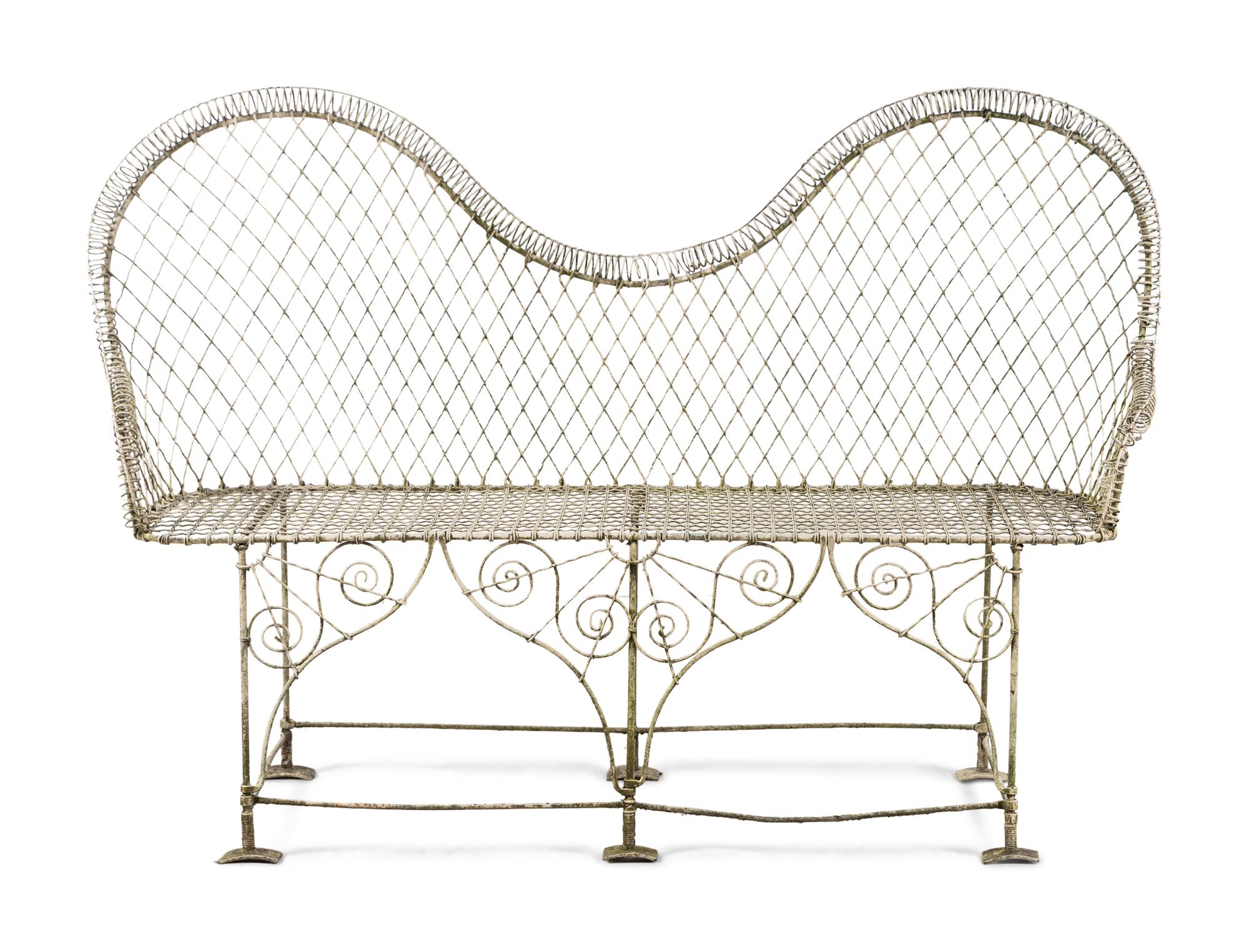 A Painted Wire Garden Bench