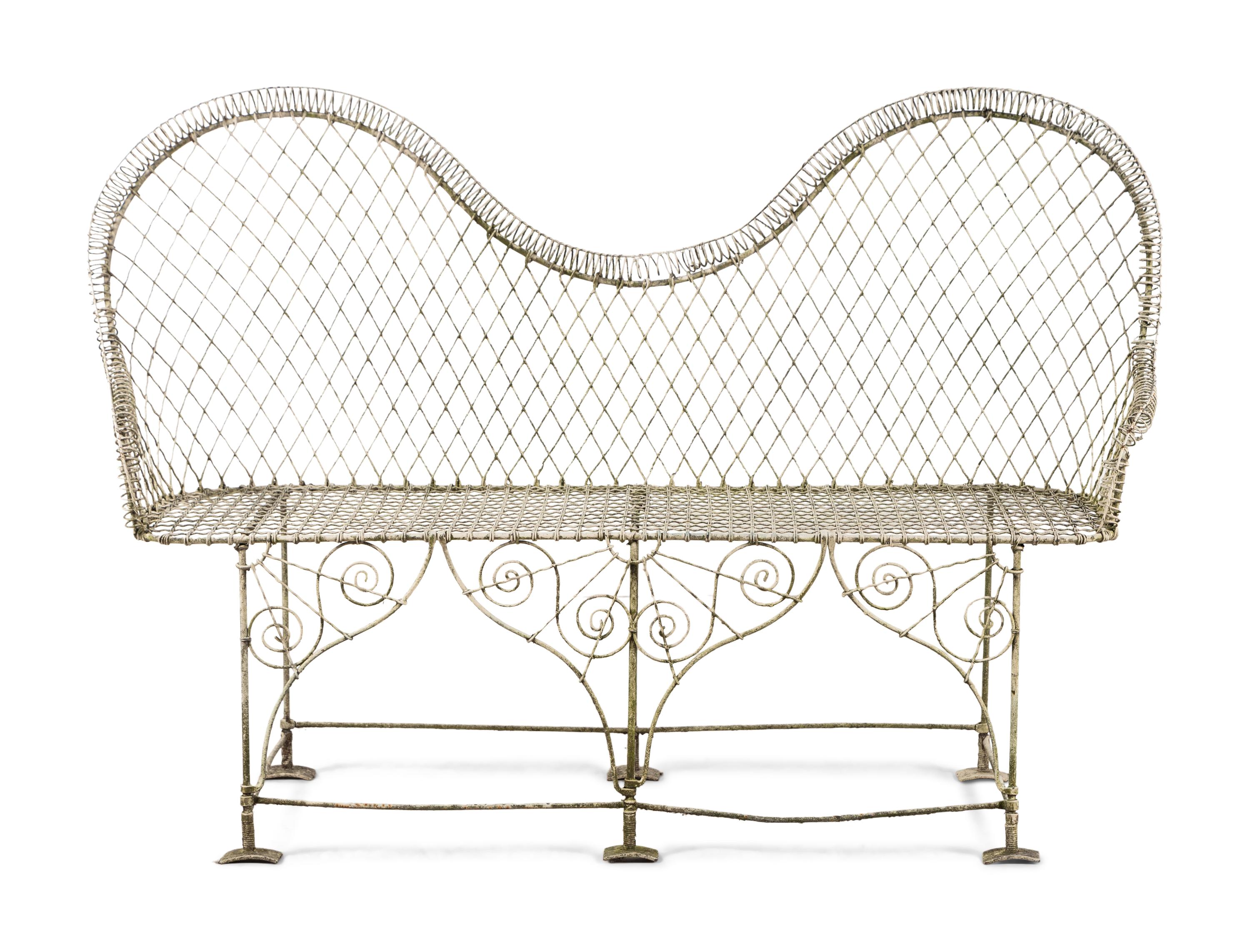 A Painted Wire Garden Bench