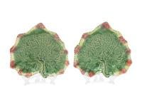 Six Portuguese Glazed Ceramic Leaf-form Footed Dishes 20TH CENTURY 7 1/2 X 7 1/2 inches. — 20TH CENTURY