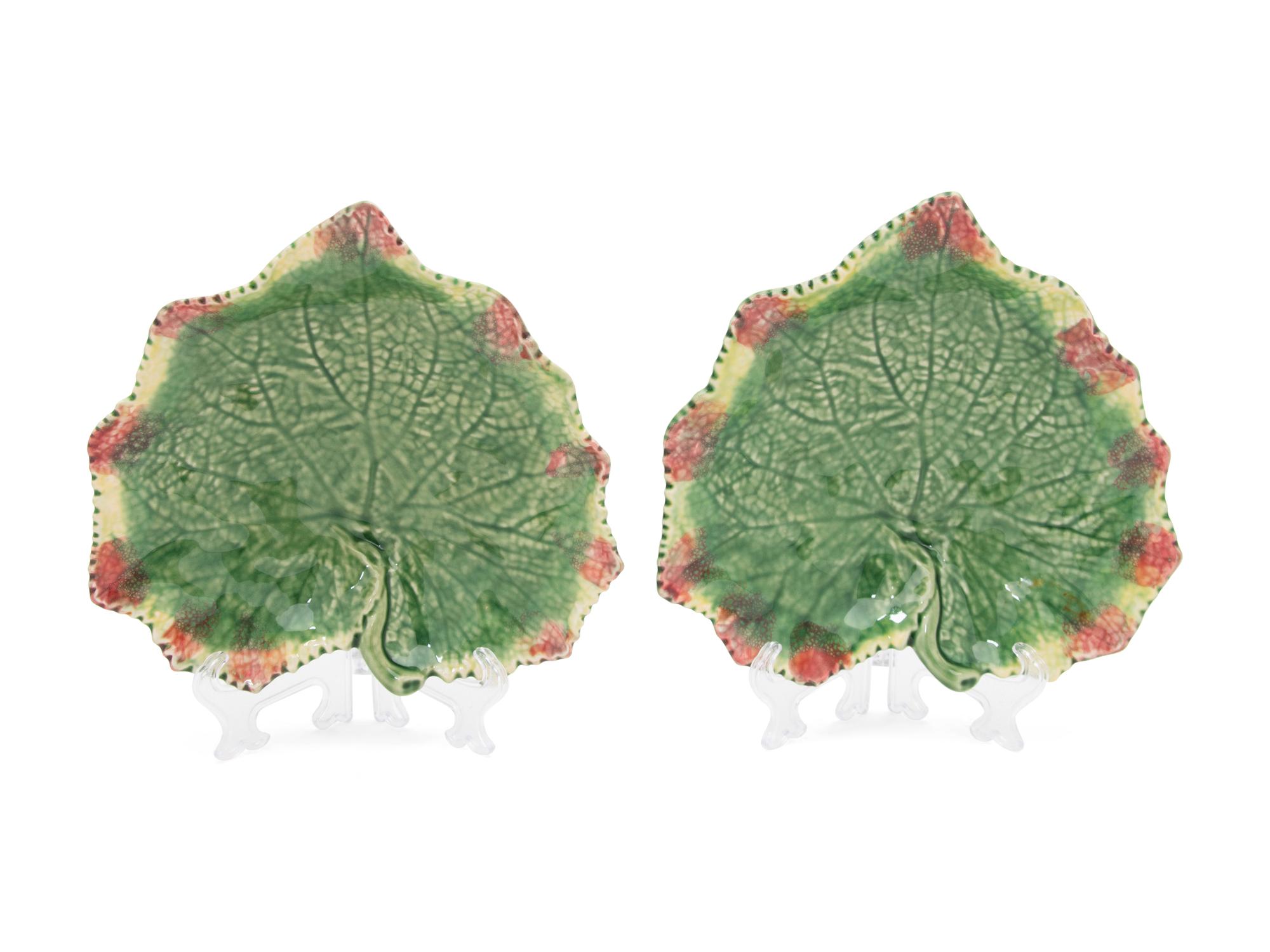 Six Portuguese Glazed Ceramic Leaf-form Footed Dishes 20TH CENTURY 7 1/2 X 7 1/2 inches. — 20TH CENTURY