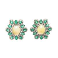 OPAL, EMERALD, AND DIAMOND EARRINGS