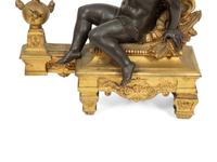 A Pair of French Gilt and Patinated Bronze Figural Chenets Mounted as Lamps