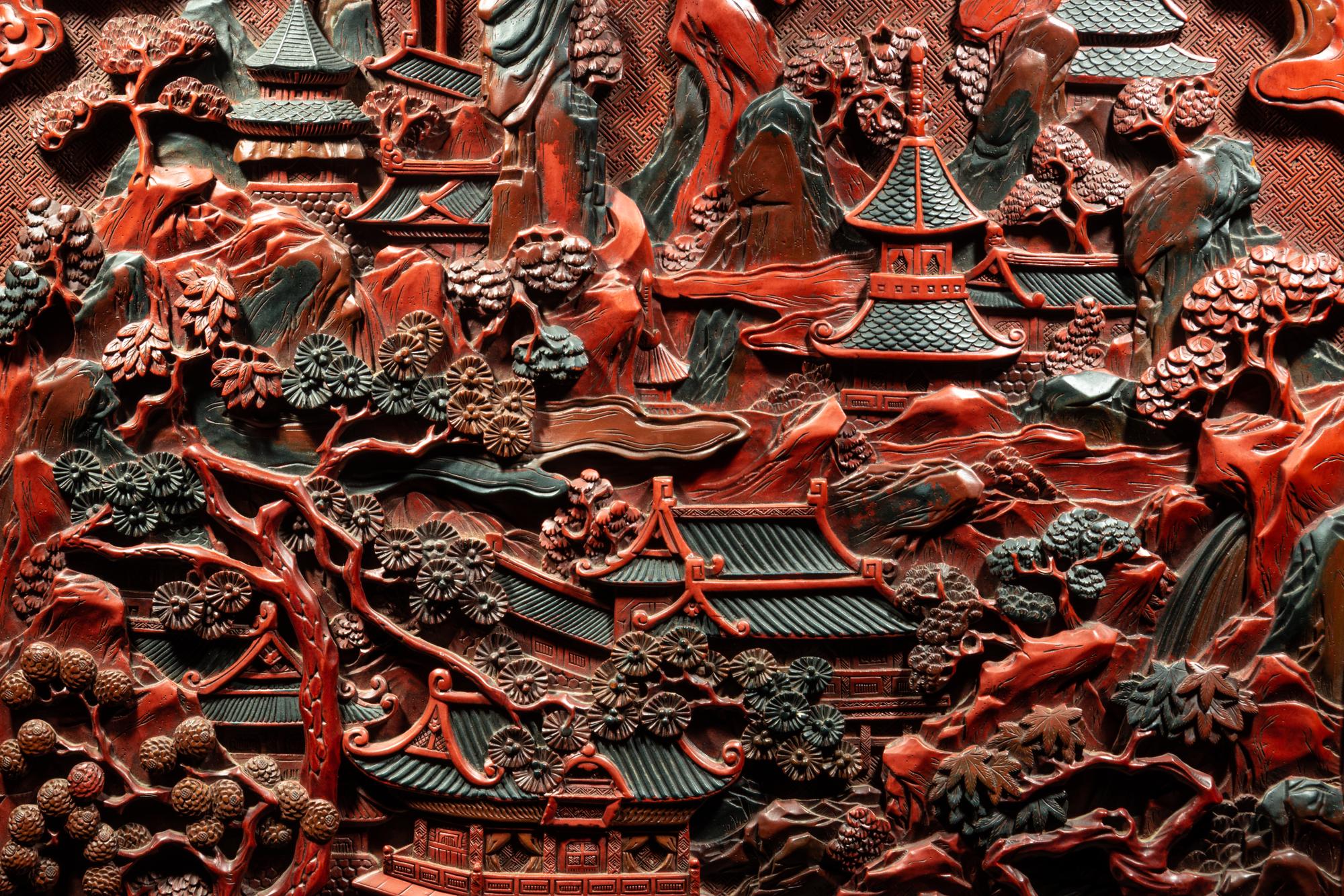 A Large Chinese Cinnabar Lacquer 'Figure' Panel