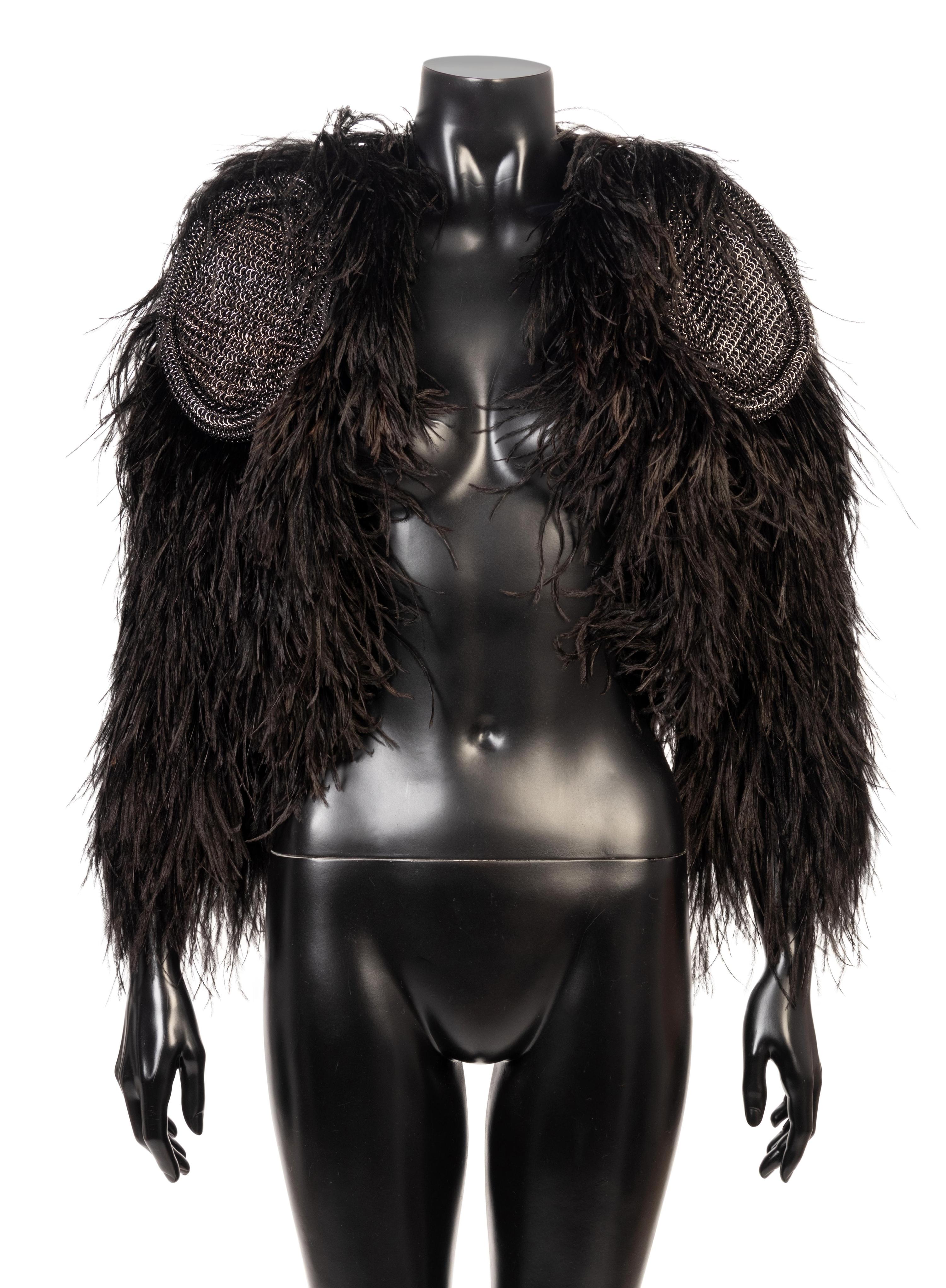 Emanuel Ungaro Black Ostrich and Chainmail Bolero, 1990-2000s
