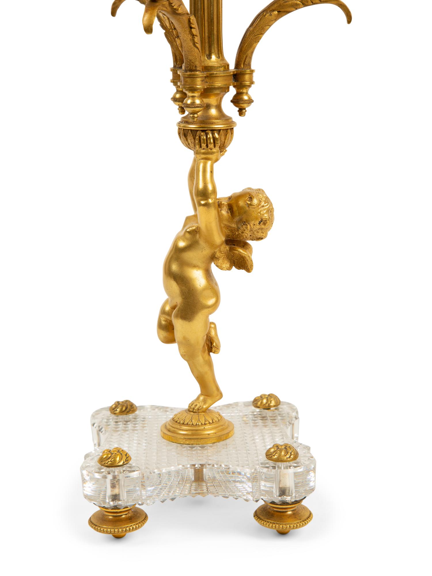 A Pair of Louis XVI Style Gilt Bronze and Cut Glass Mounted Candelabra — Baccarat, Early 20th Century