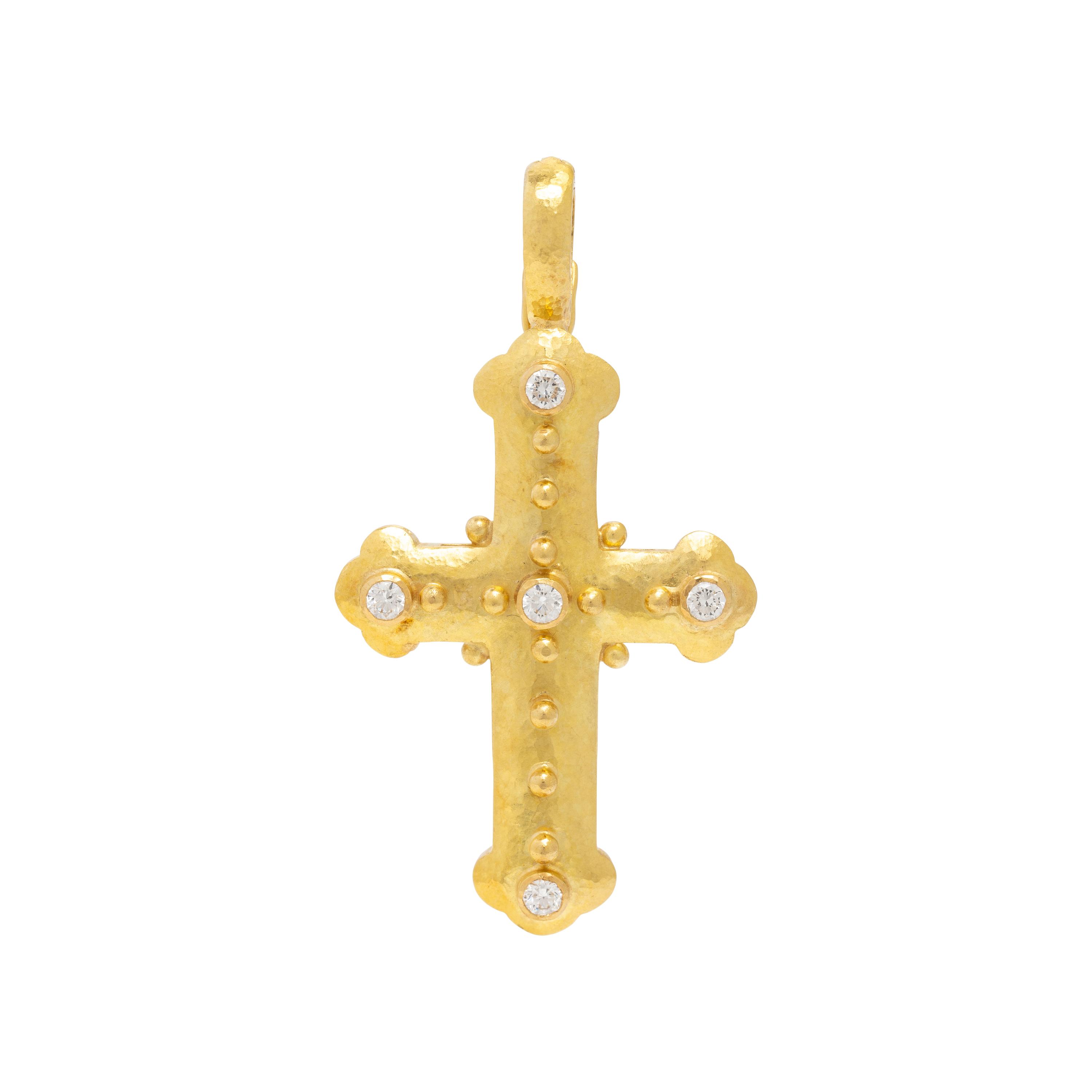 Elizabeth Locke, Diamond and Yellow Gold Cross Pendant