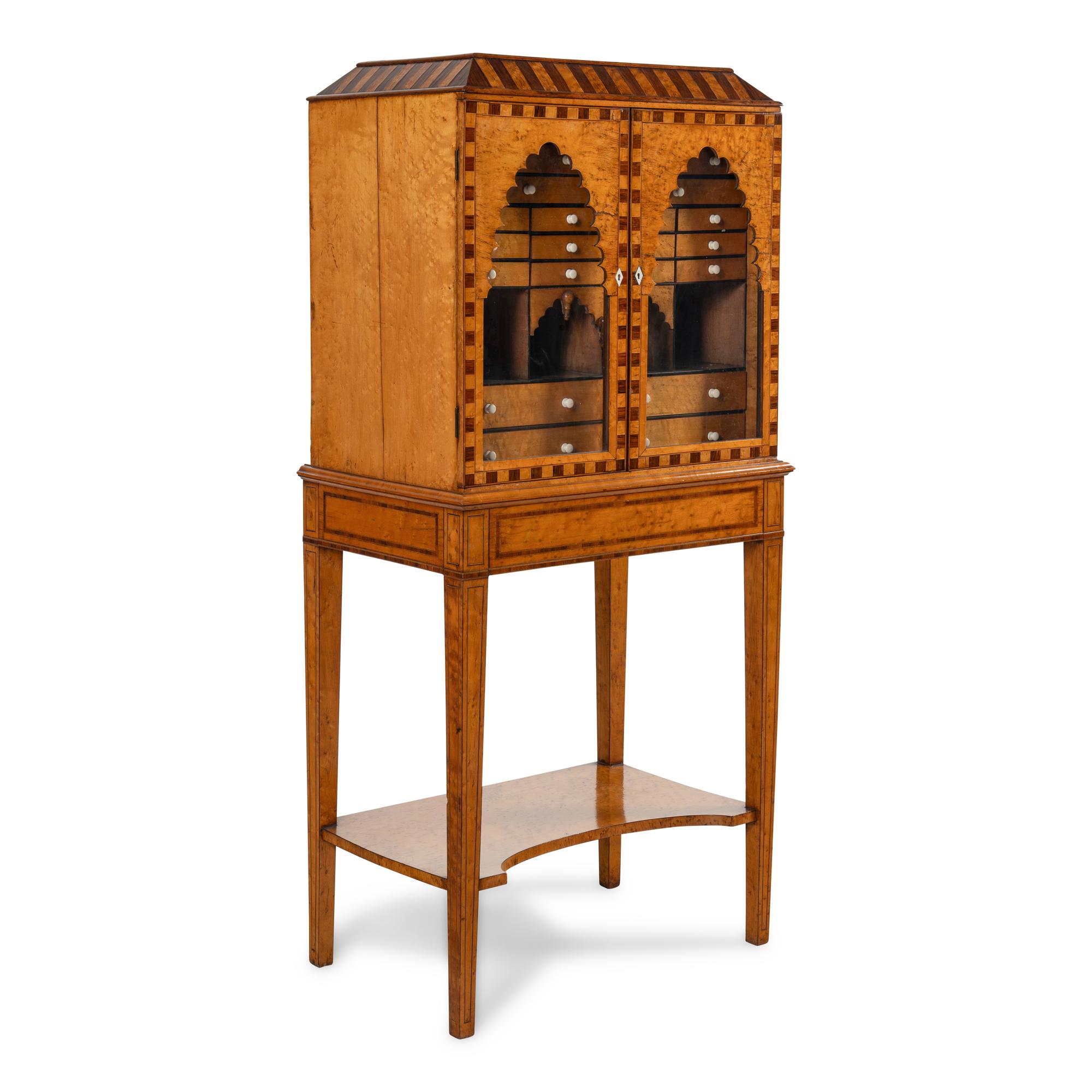 A German or Dutch Bird's Eye Maple and Rosewood Collector's Cabinet on Stand