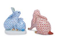 A Pair of Herend Porcelain Rabbit Figurines