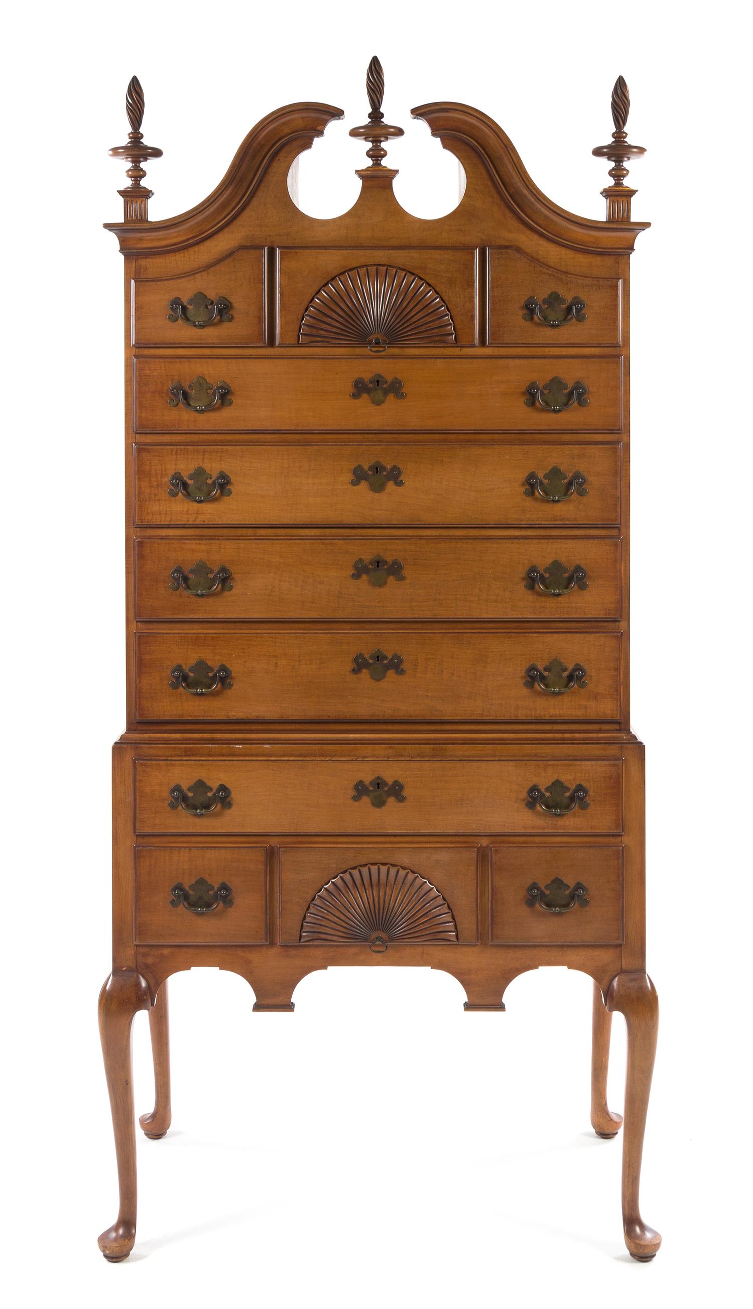 A Chippendale Style Maple Highboy Height 80 x width 37 x depth 22 inches. — 20TH CENTURY
