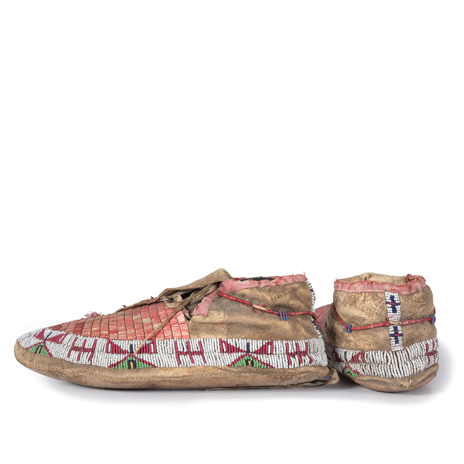 Sioux Quilled and Beaded Hide Moccasins