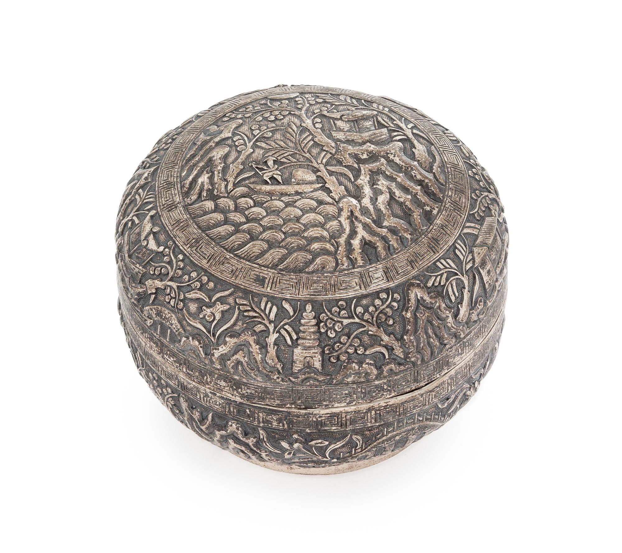 A Chinese Export Silver Covered Box Diameter 5 inches. — LATE 19TH/EARLY 20TH CENTURY
