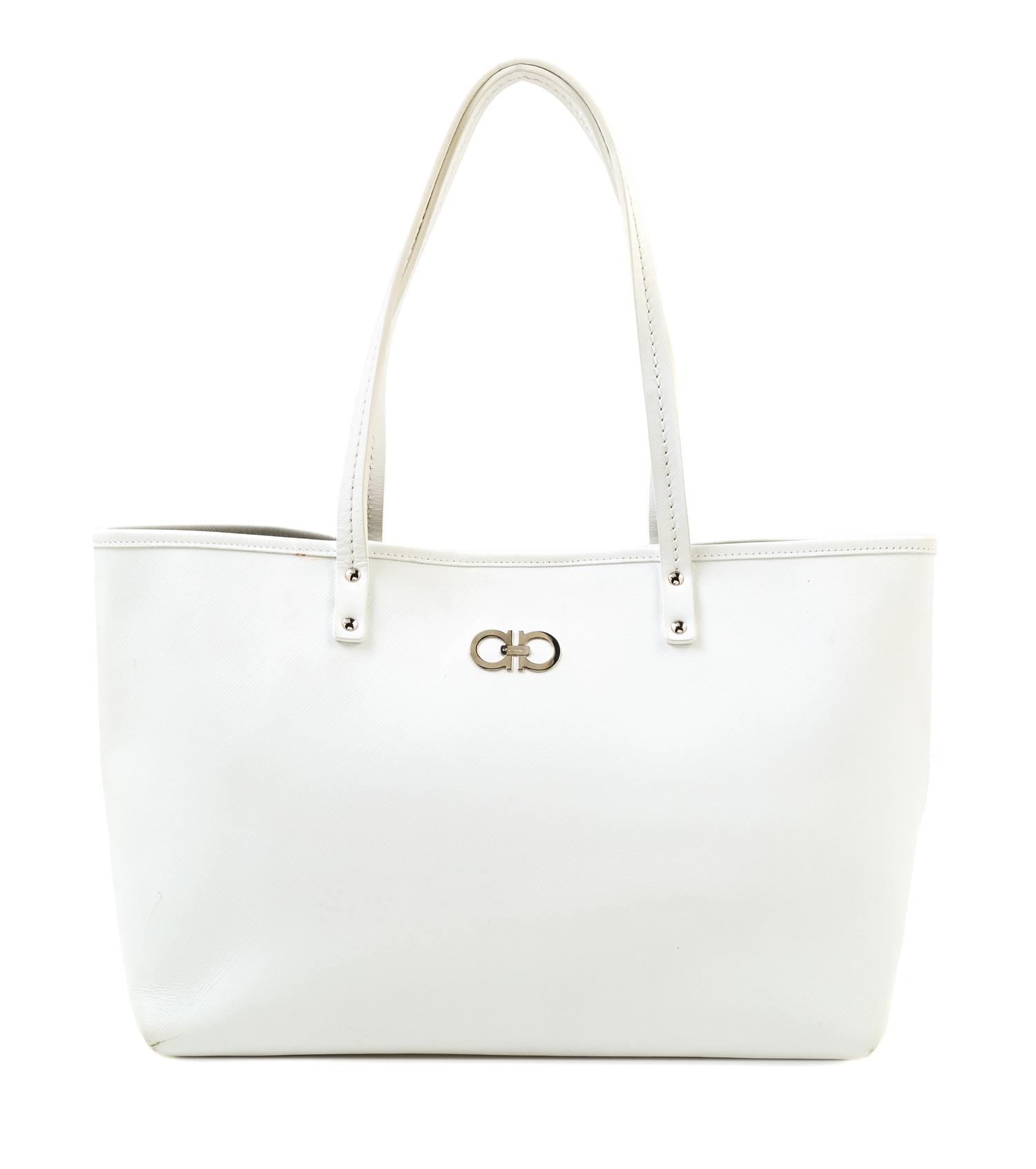 A Salvatore Ferragamo White Leather Tote Bag, 12.25" x 9.75" x 5.75"; Strap drop: 8.5".