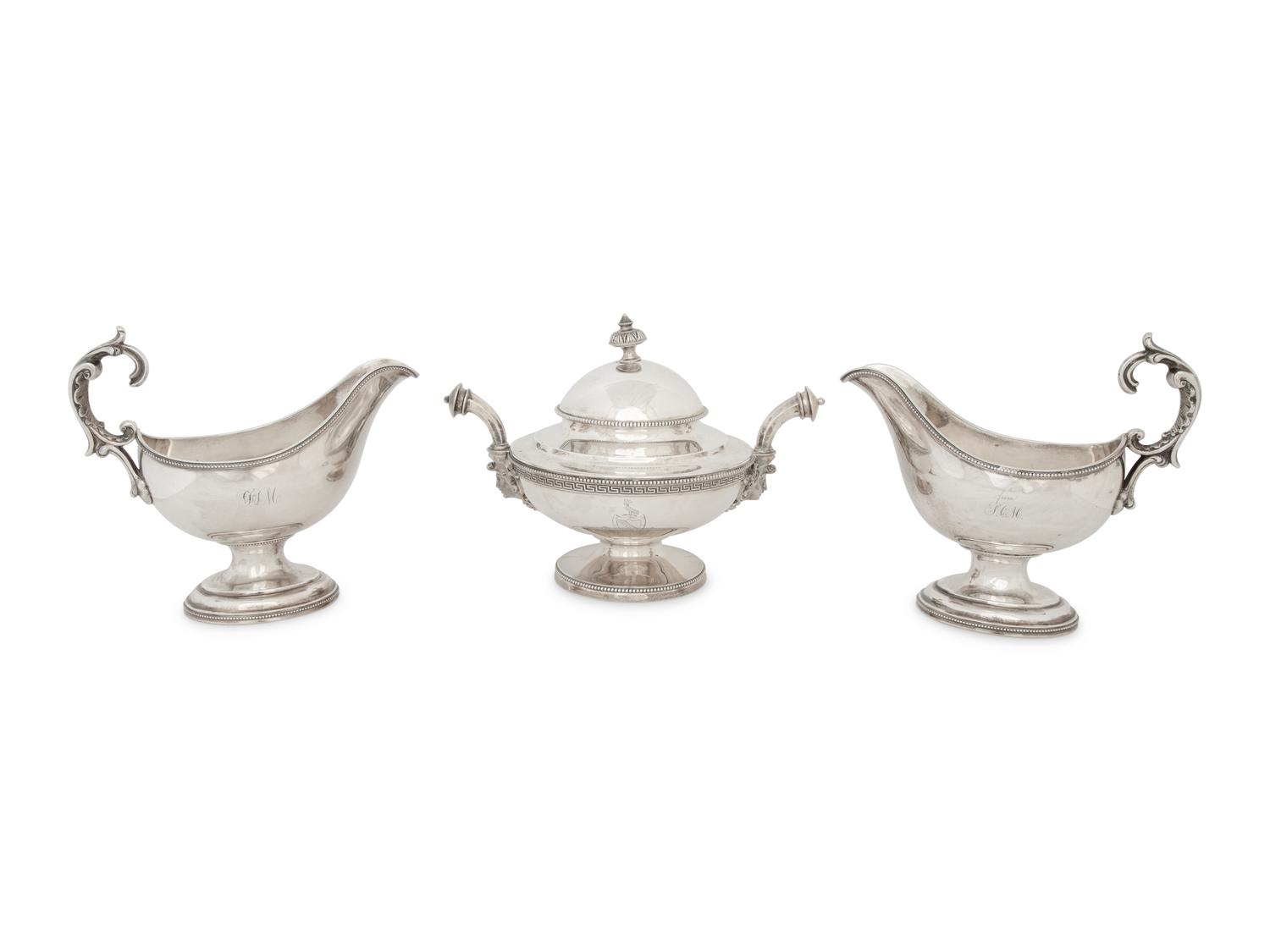 A Pair of American Silver Gravy Boats and a Silver Butter Dish — New York, 19th Century