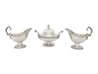 A Pair of American Silver Gravy Boats and a Silver Butter Dish — New York, 19th Century