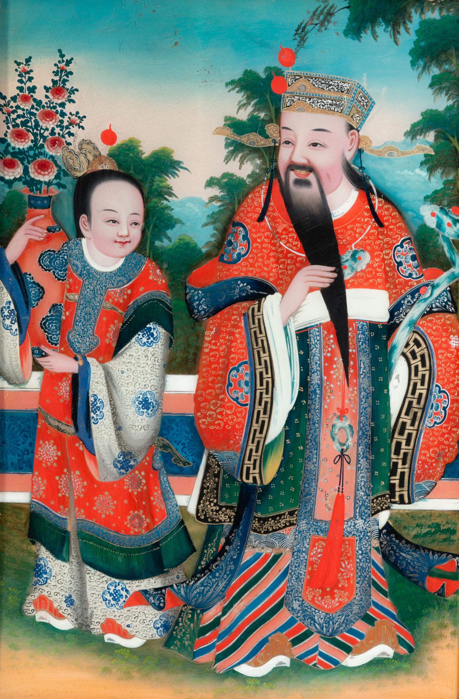 A Chinese Export Reversed Glass Painting