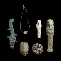 Six Egyptian Faience and Bronze Objects