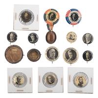 [POLITICS]. A group of 15 political campaign buttons promoting John W. Davis, Robert M. LaFollette, Alfred E. Smith, and Charles E. Hughes.