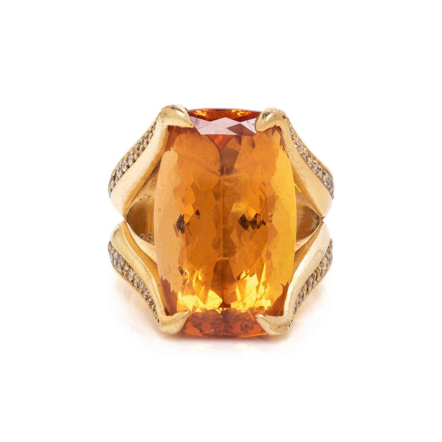 YELLOW GOLD, TOPAZ, AND DIAMOND RING