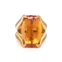 YELLOW GOLD, TOPAZ, AND DIAMOND RING
