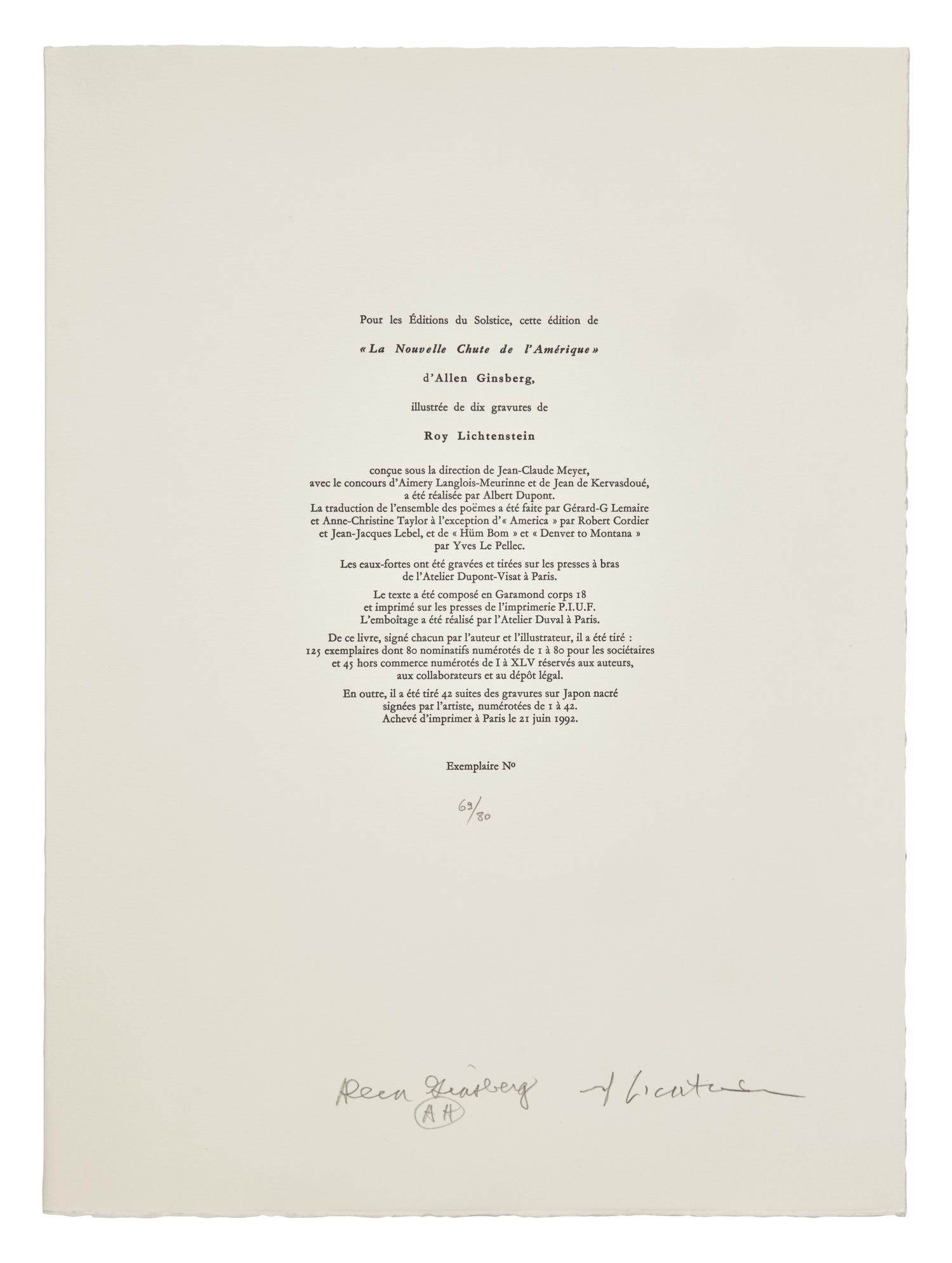 La Nouvelle Chute de l'Amérique (the complete portfolio of ten with text by Allen Ginsberg and portfolio case), 1992