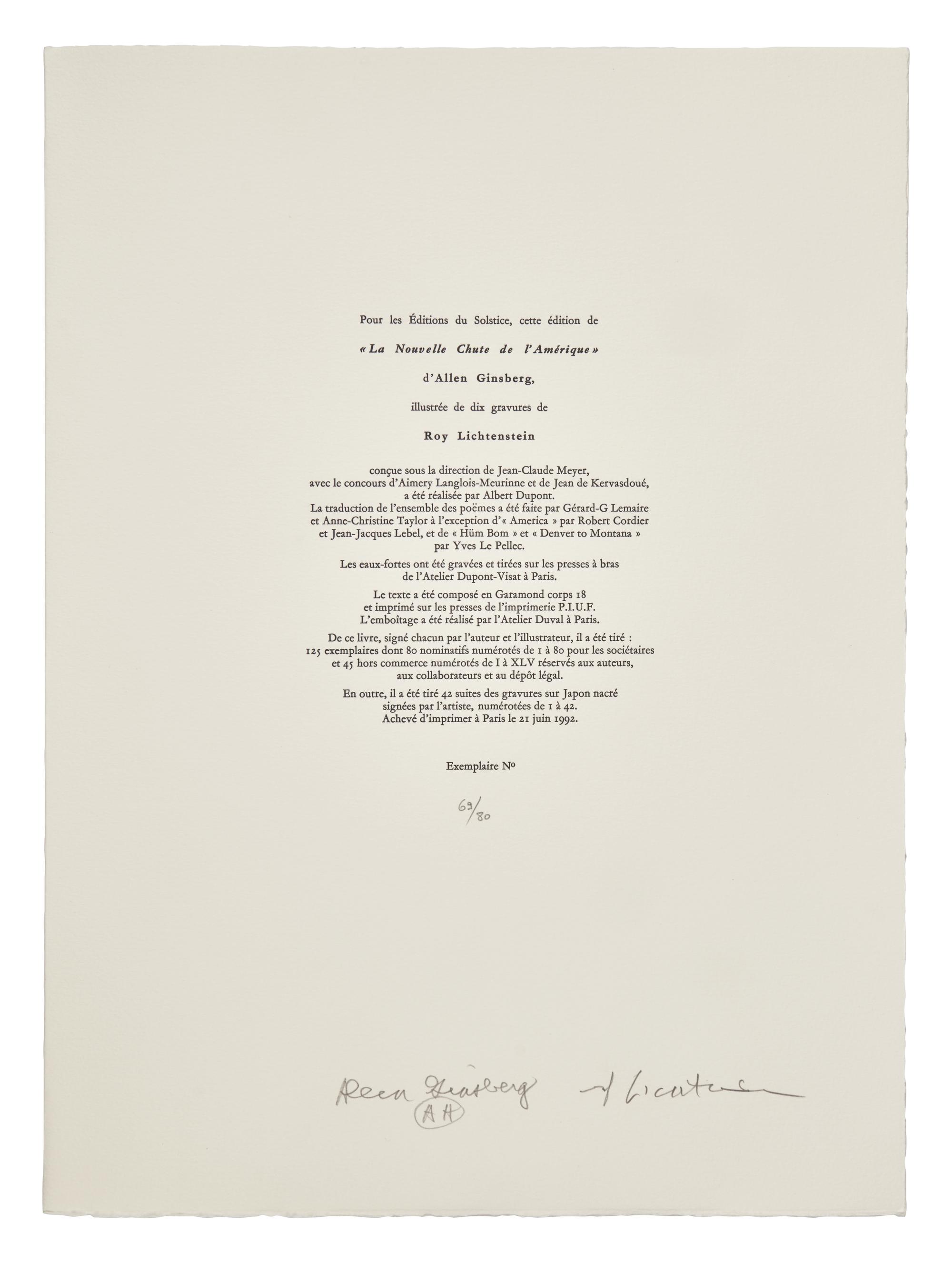 La Nouvelle Chute de l'Amérique (the complete portfolio of ten with text by Allen Ginsberg and portfolio case), 1992
