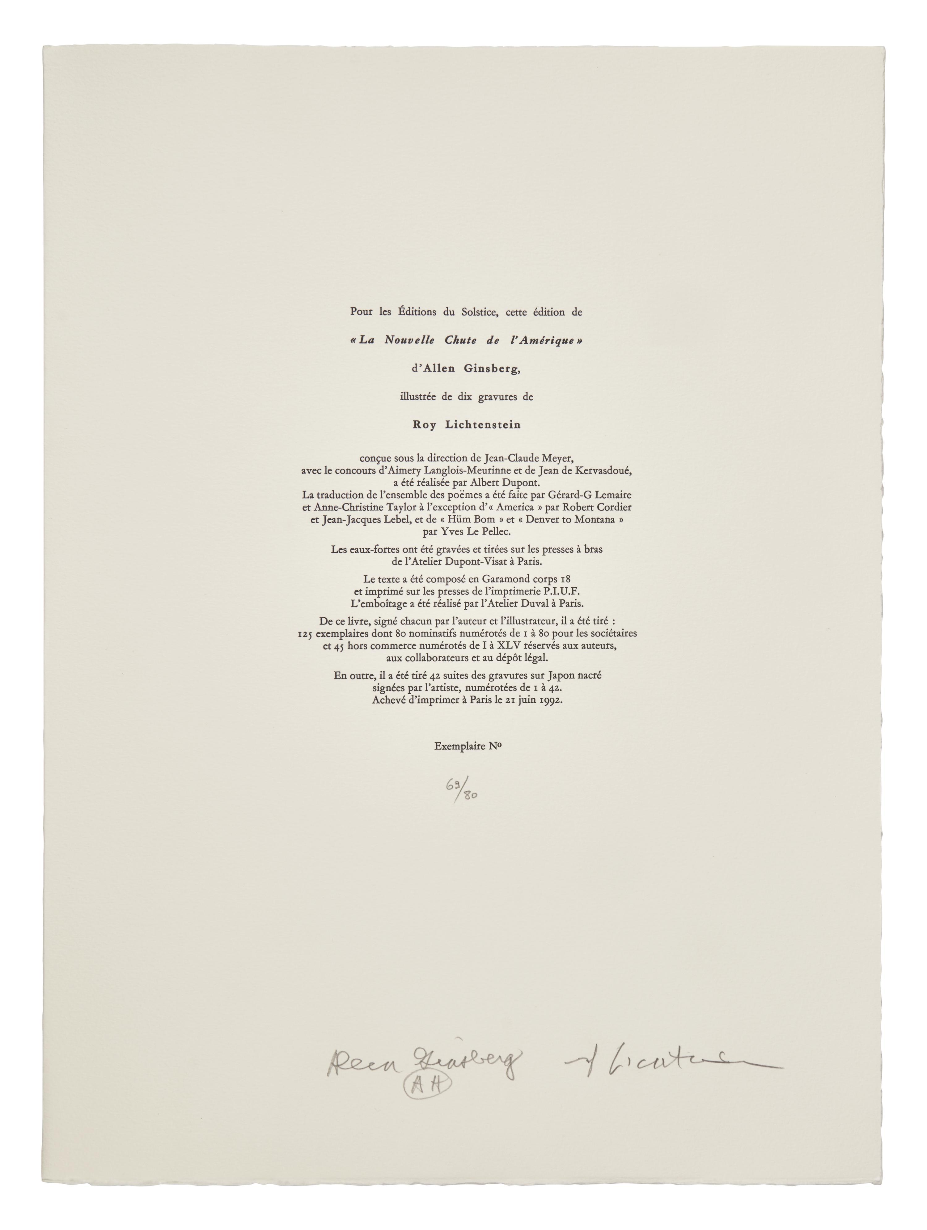La Nouvelle Chute de l'Amérique (the complete portfolio of ten with text by Allen Ginsberg and portfolio case), 1992