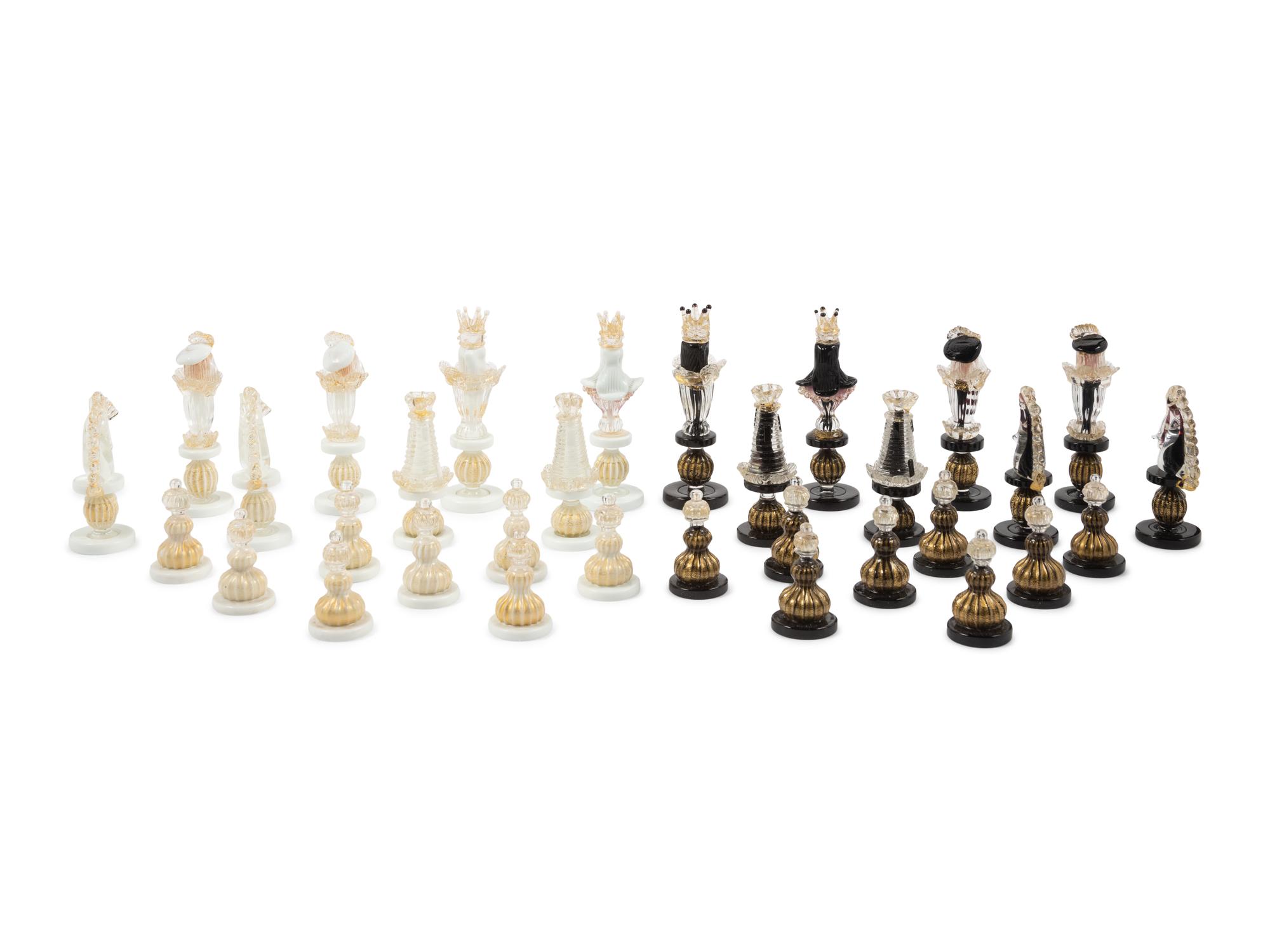 An Italian Murano Glass Chess Set